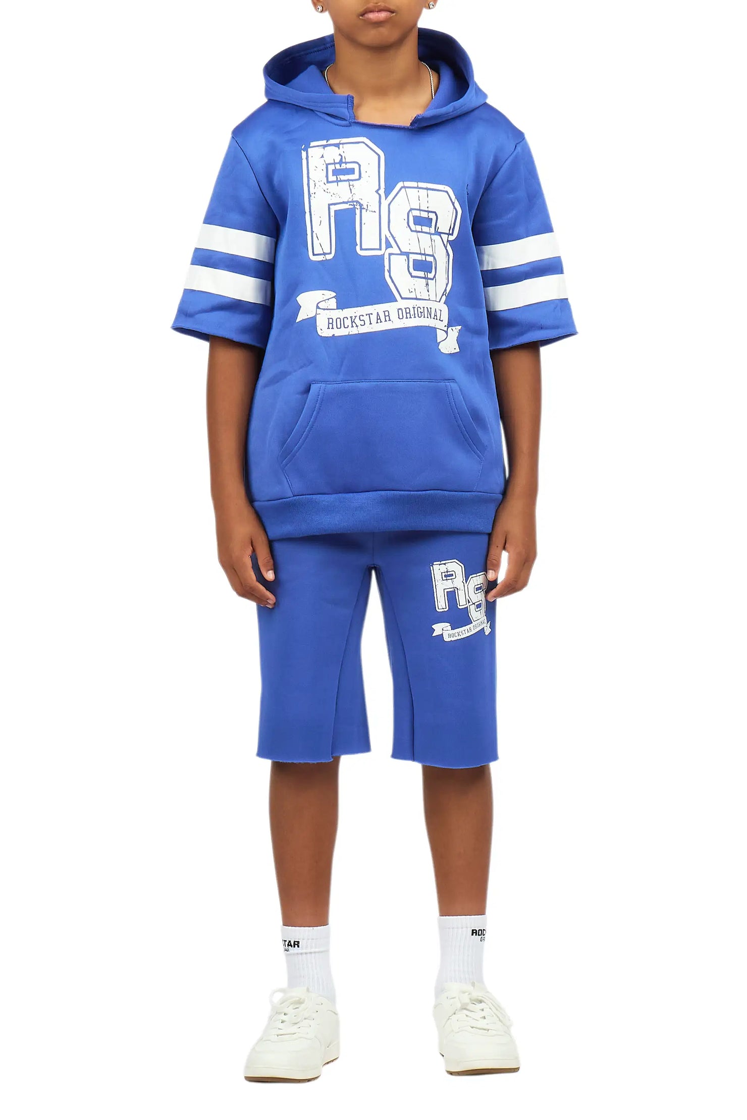 Boys Alik Royal Blue Hooded Fleece Short Set