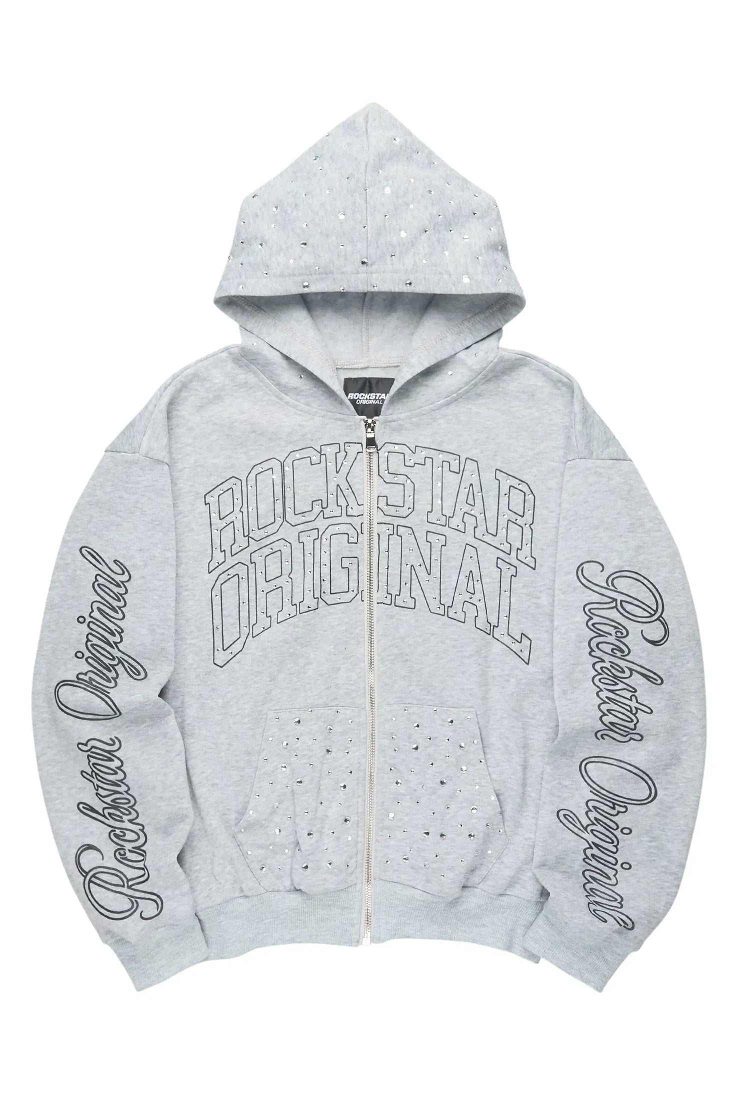 Dripped Heather Grey Rhinestone Hoodie