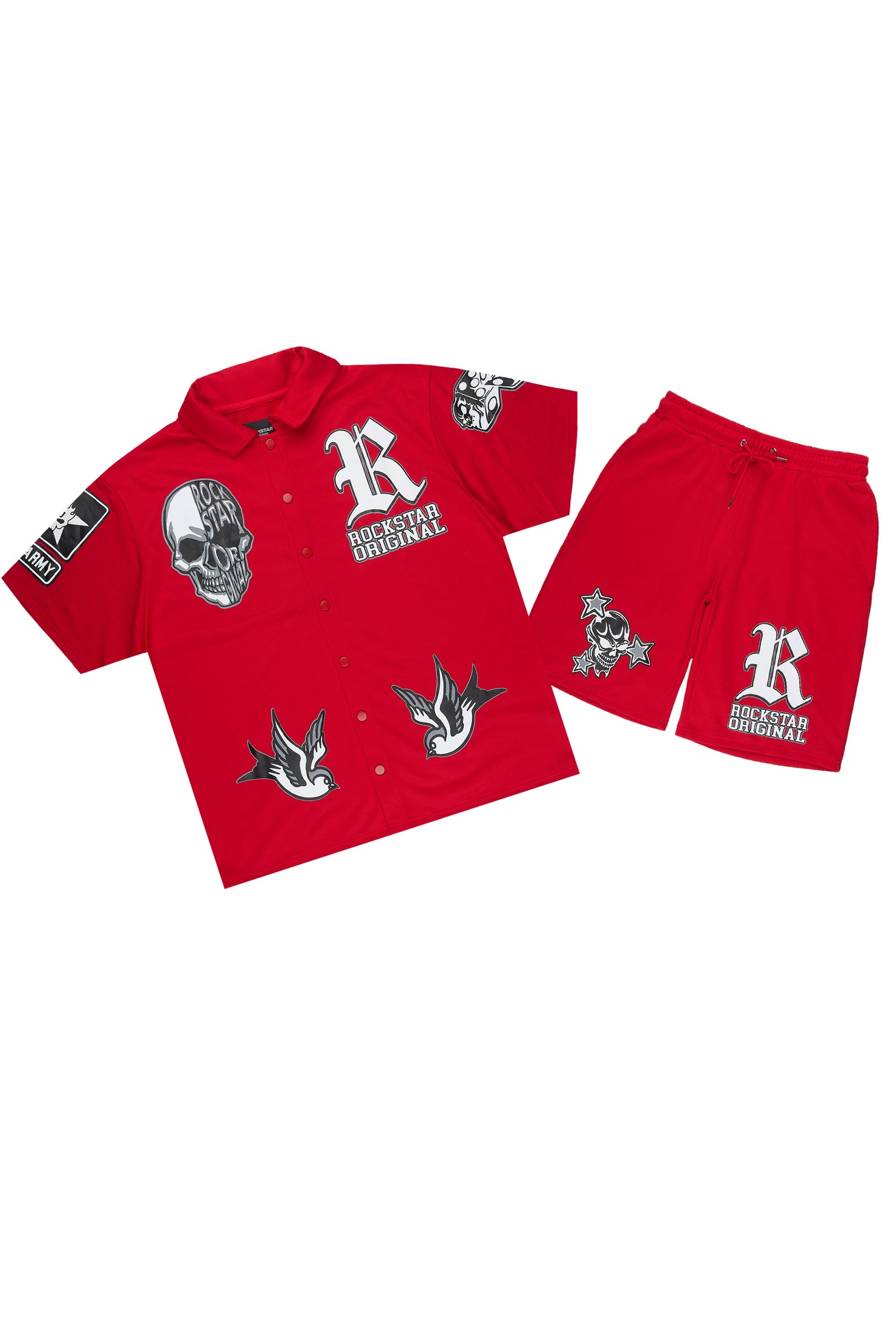 Vidar Red Button Down T-Shirt/Short Set