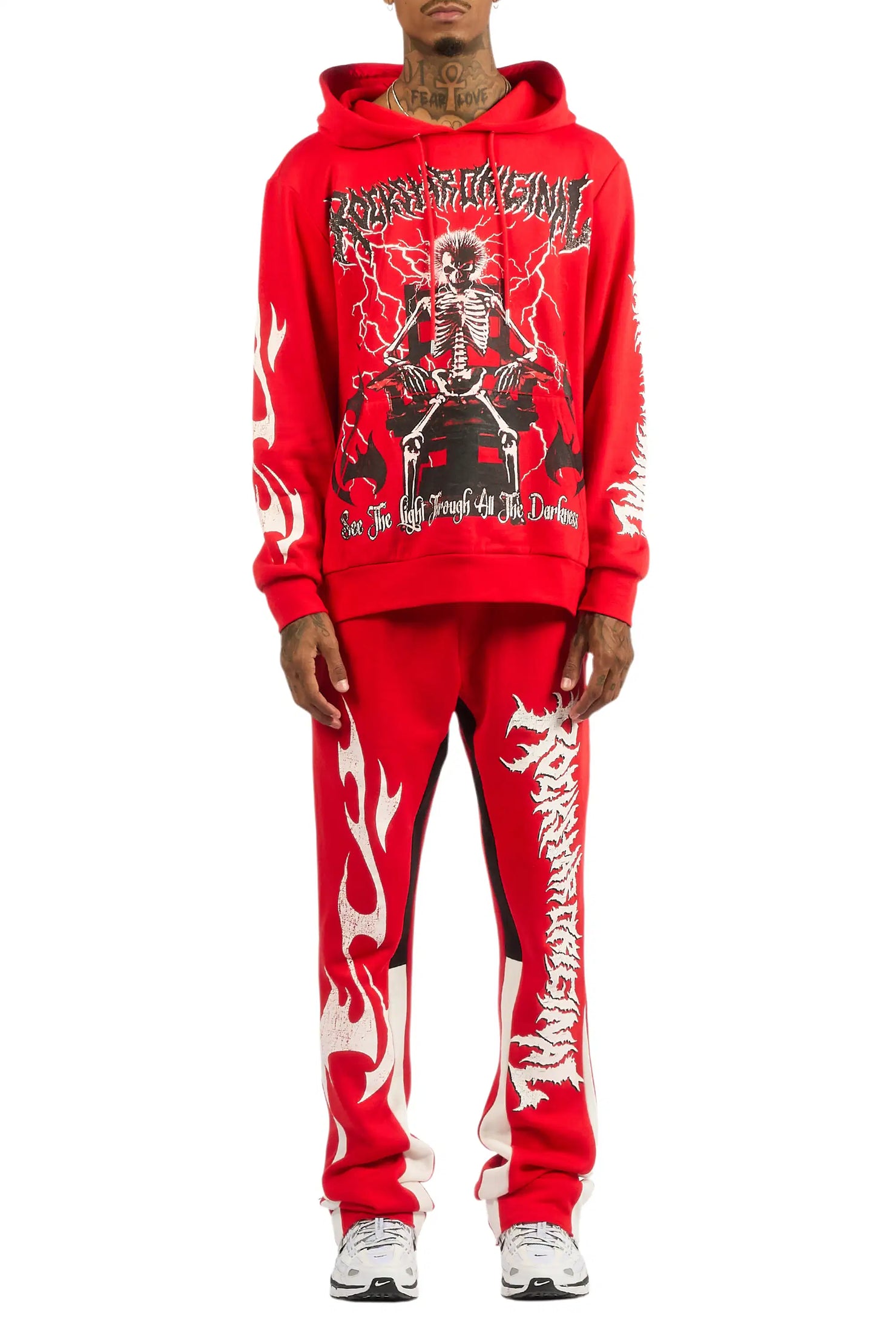 Deathrow Red Hoodie/Stacked Track Pant Set