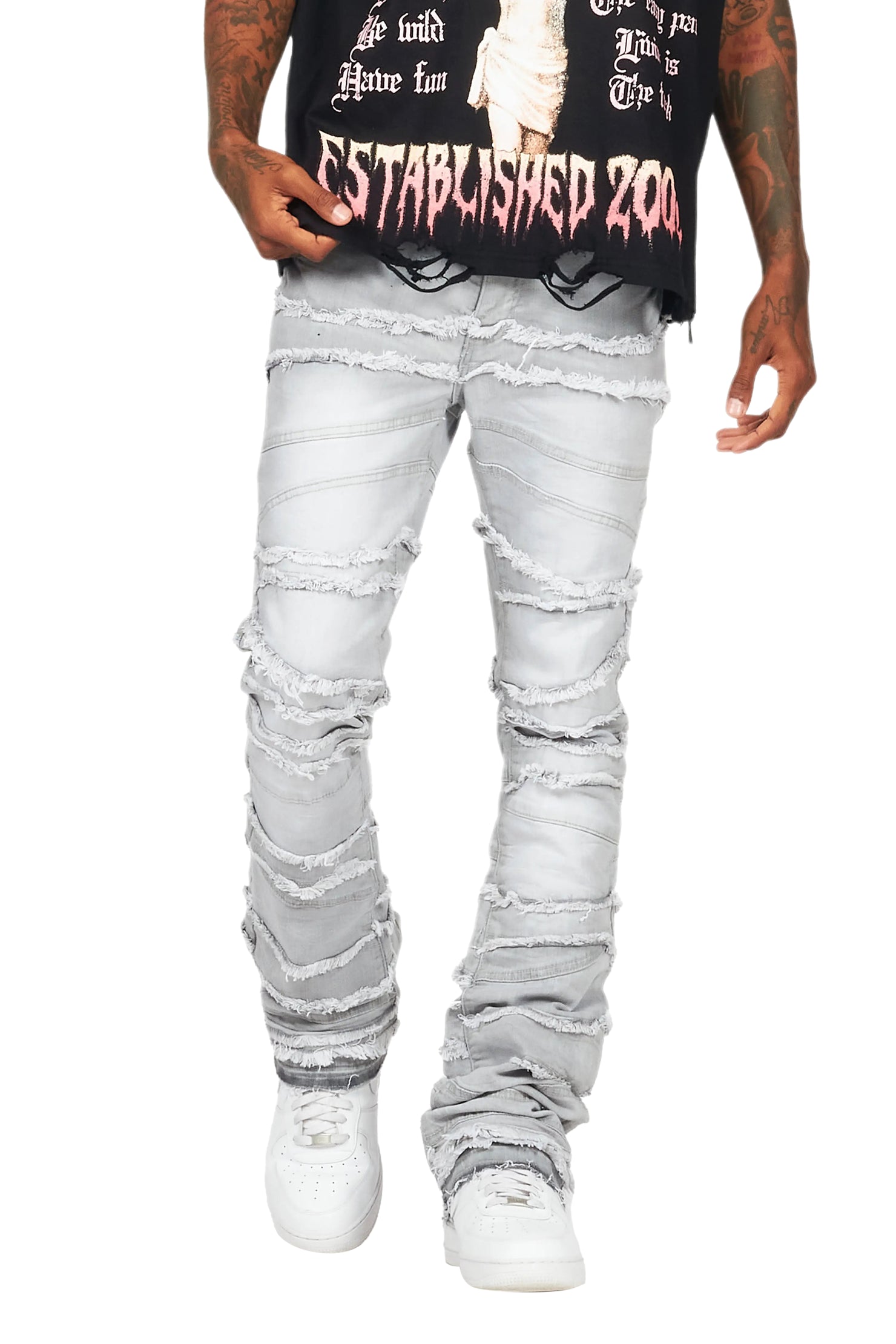 Franko Light Grey Stacked Flare Jean