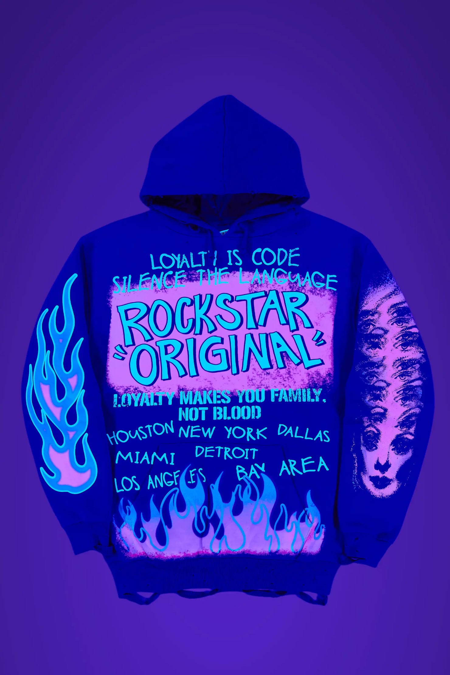 Beno Royal Blue Distressed Graphic Hoodie