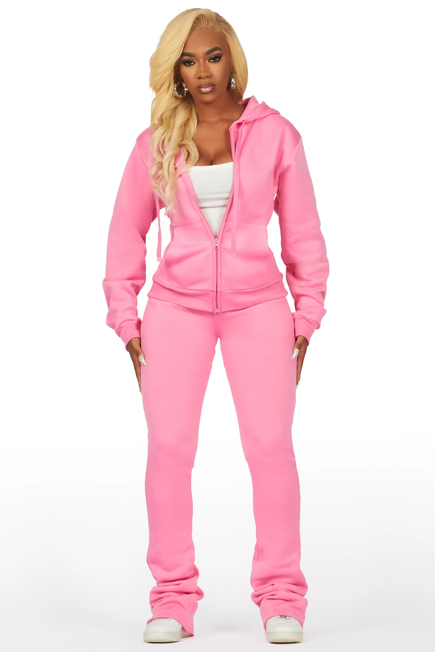 Basic Bubblegum Pink Rockstar Plain Zip Up Trackset