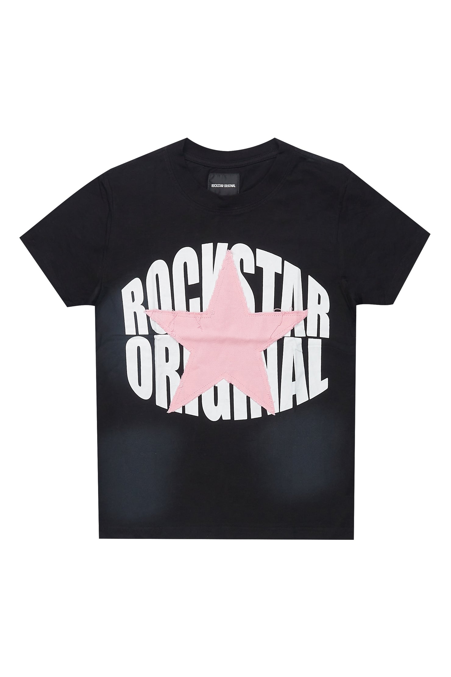 Girls Khaly Black/Pink Graphic T-Shirt With Patch