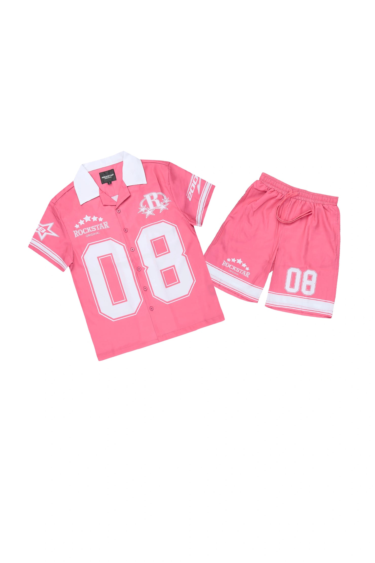 Girls Tinna Pink Button Down T-Shirt Short Set