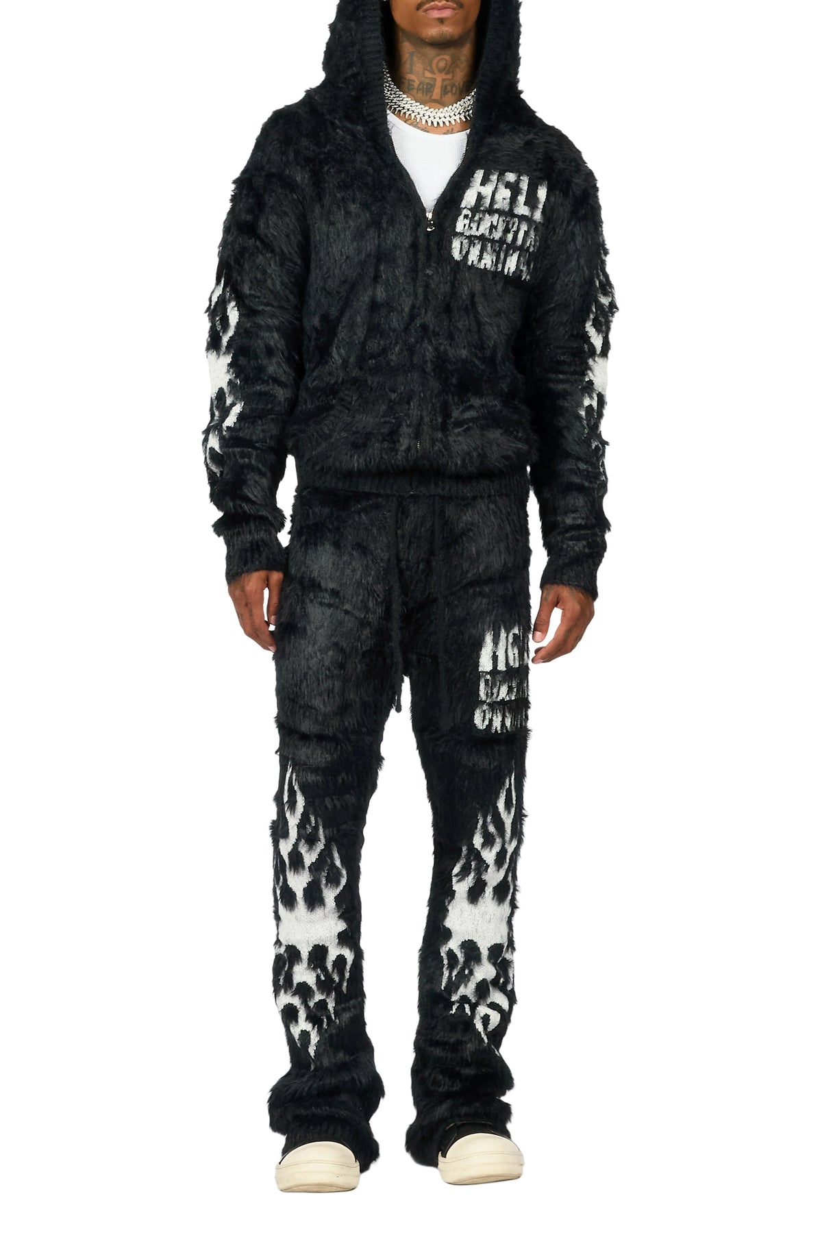 Toshio Black Stacked Flare Knitted Mohair Track Set