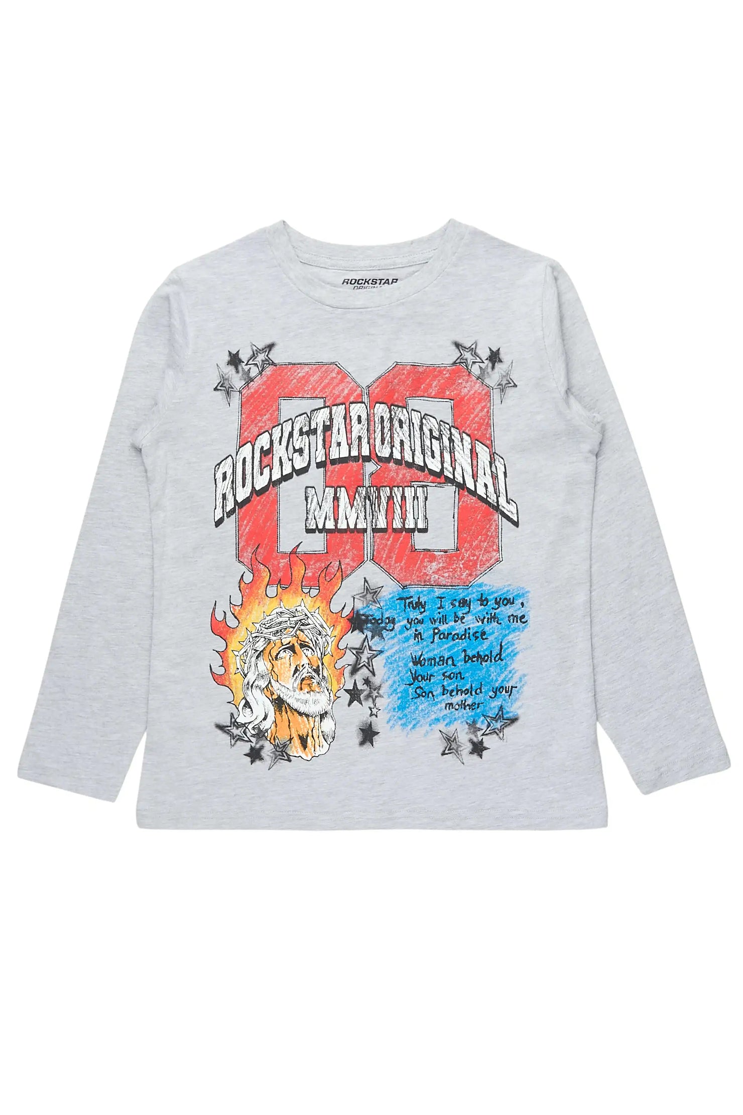Boys Jesus Crayon Heather Grey Long Sleeve Graphic T-Shirt