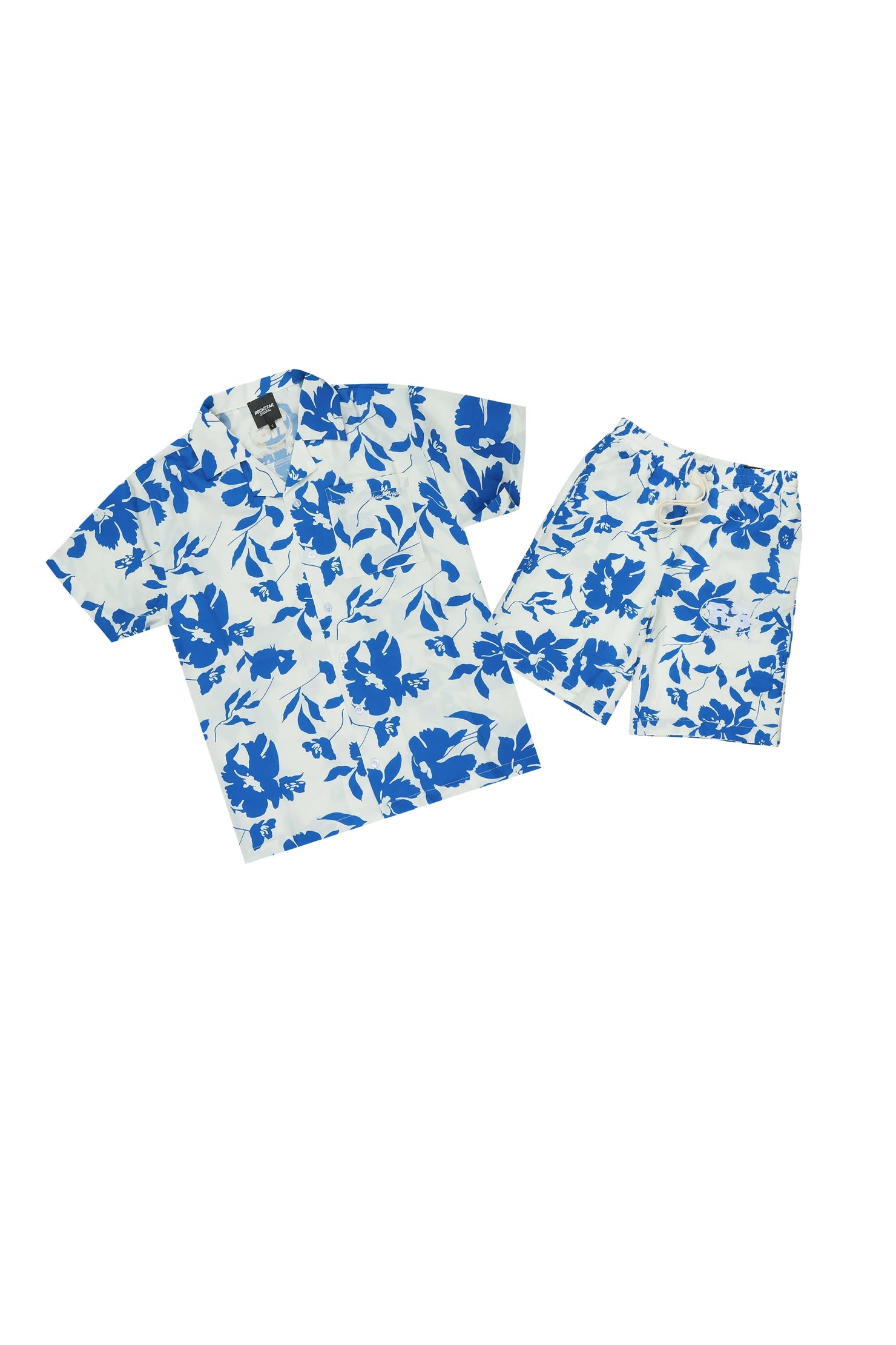 Boys Puka Blue/Cream Button Down Shirt/Short Set