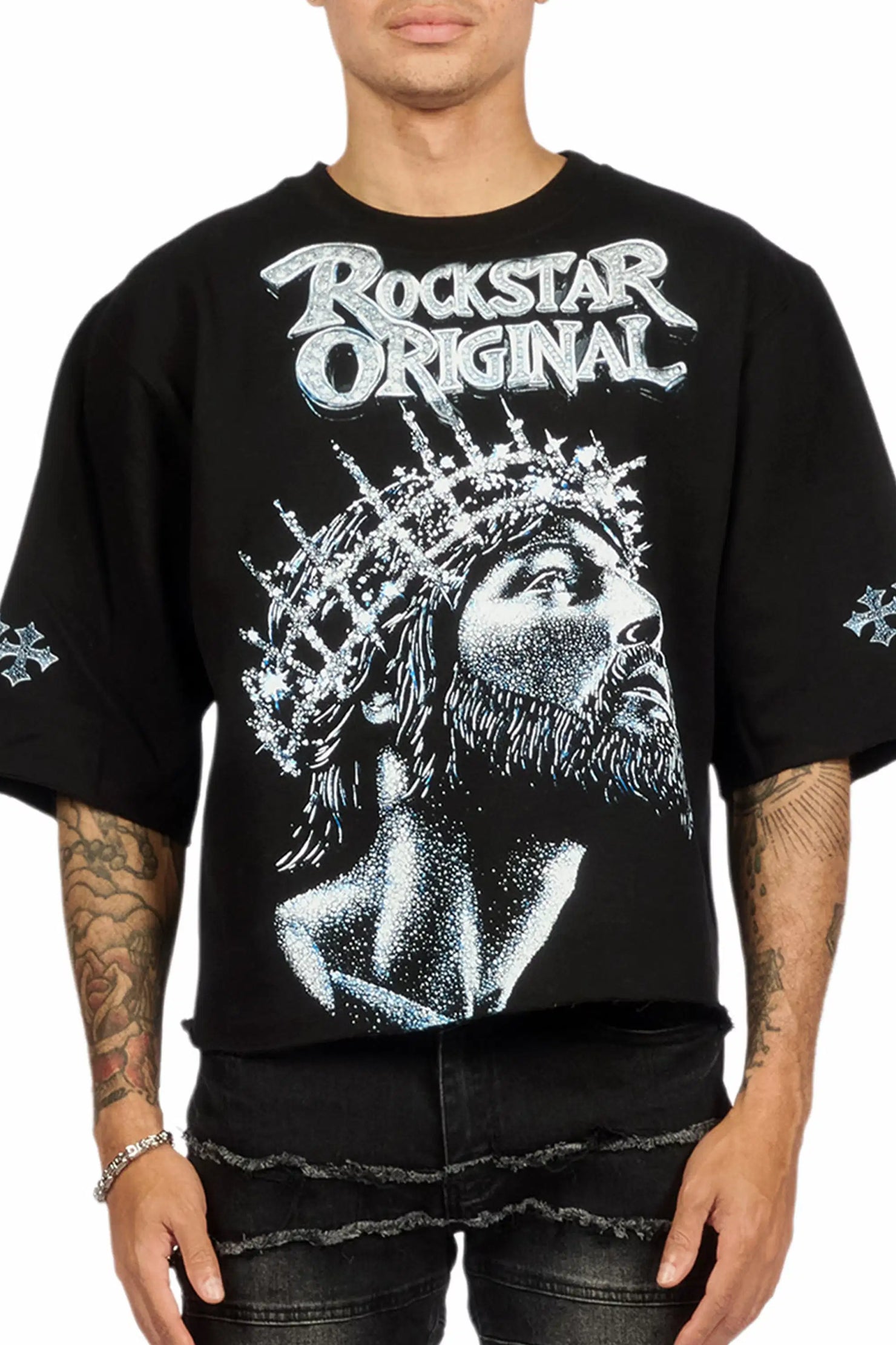 Darius Black Quarter Sleeve Boxy Sweatshirt