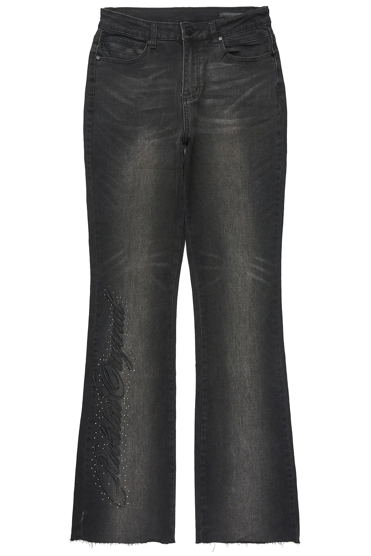 Calisa Black Rhinestone Stacked Flare Jean