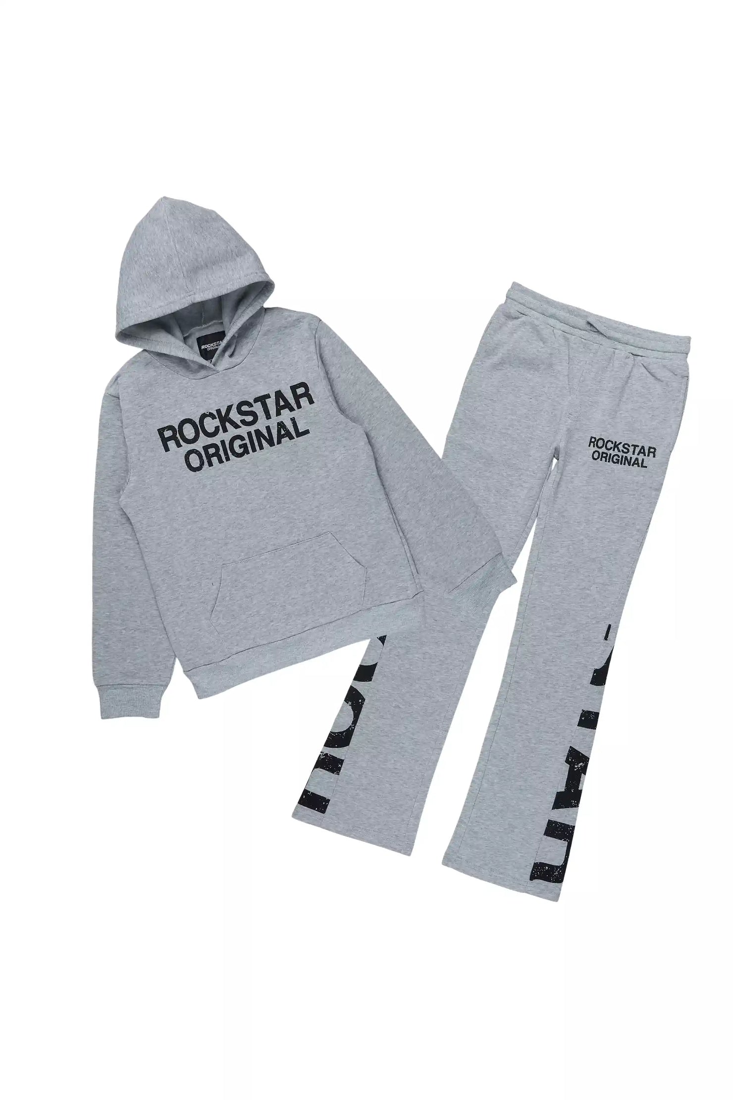 Boys Deniska Heather Grey/Black Hoodie Track Pant Set