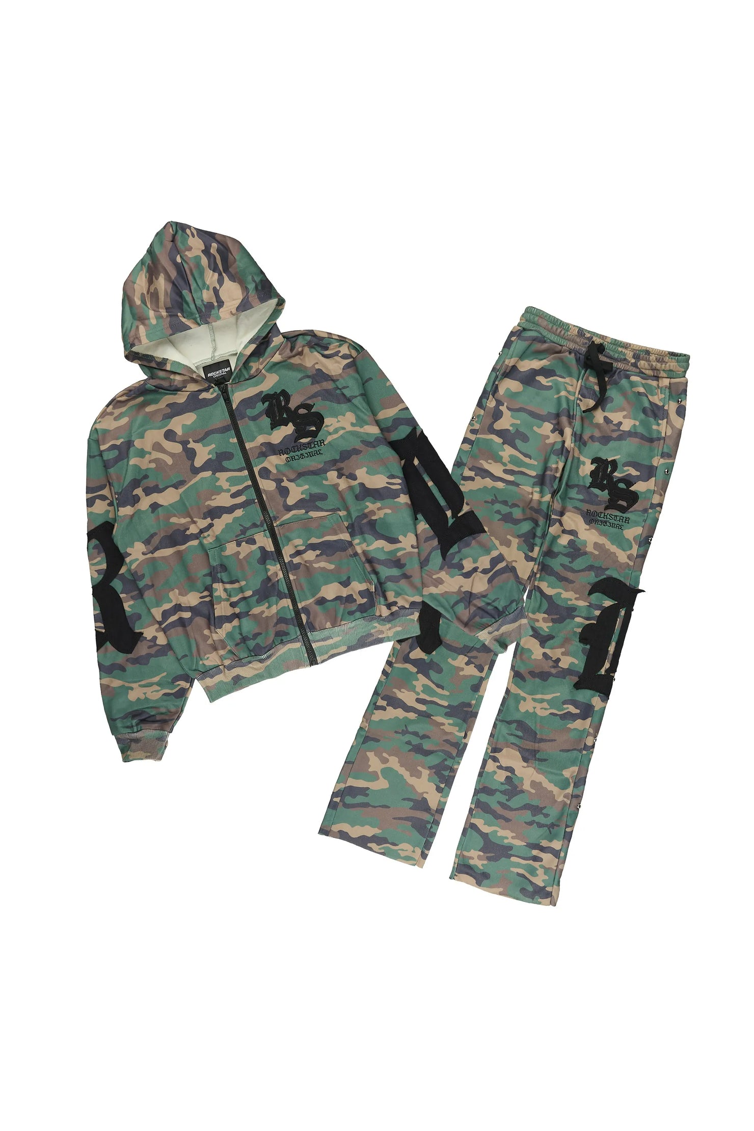 Boys Shire Camo/Black Zip Up Hoodie Stacked Track Set