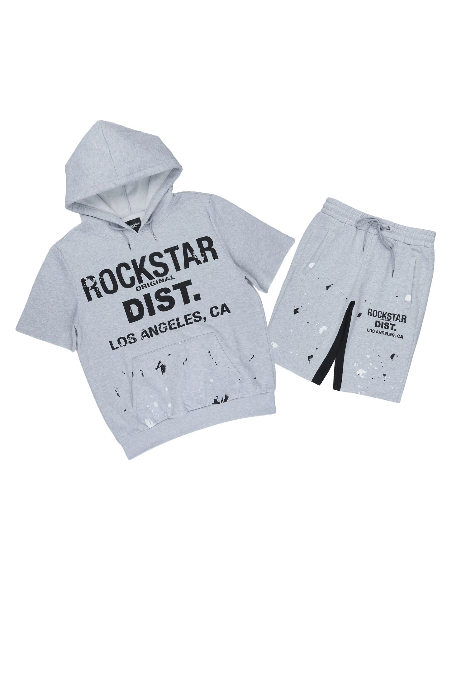 Scottie Heather Grey Cut Sleeve Hoodie Short Set