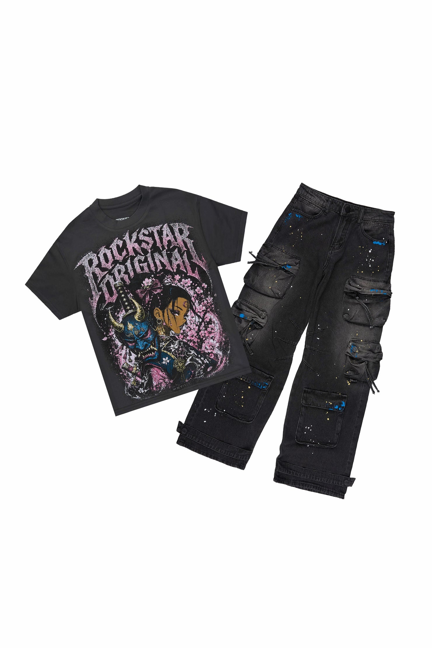 Boys Kavero Charcoal/BlackT-Shirt Painter Baggy Jean Set