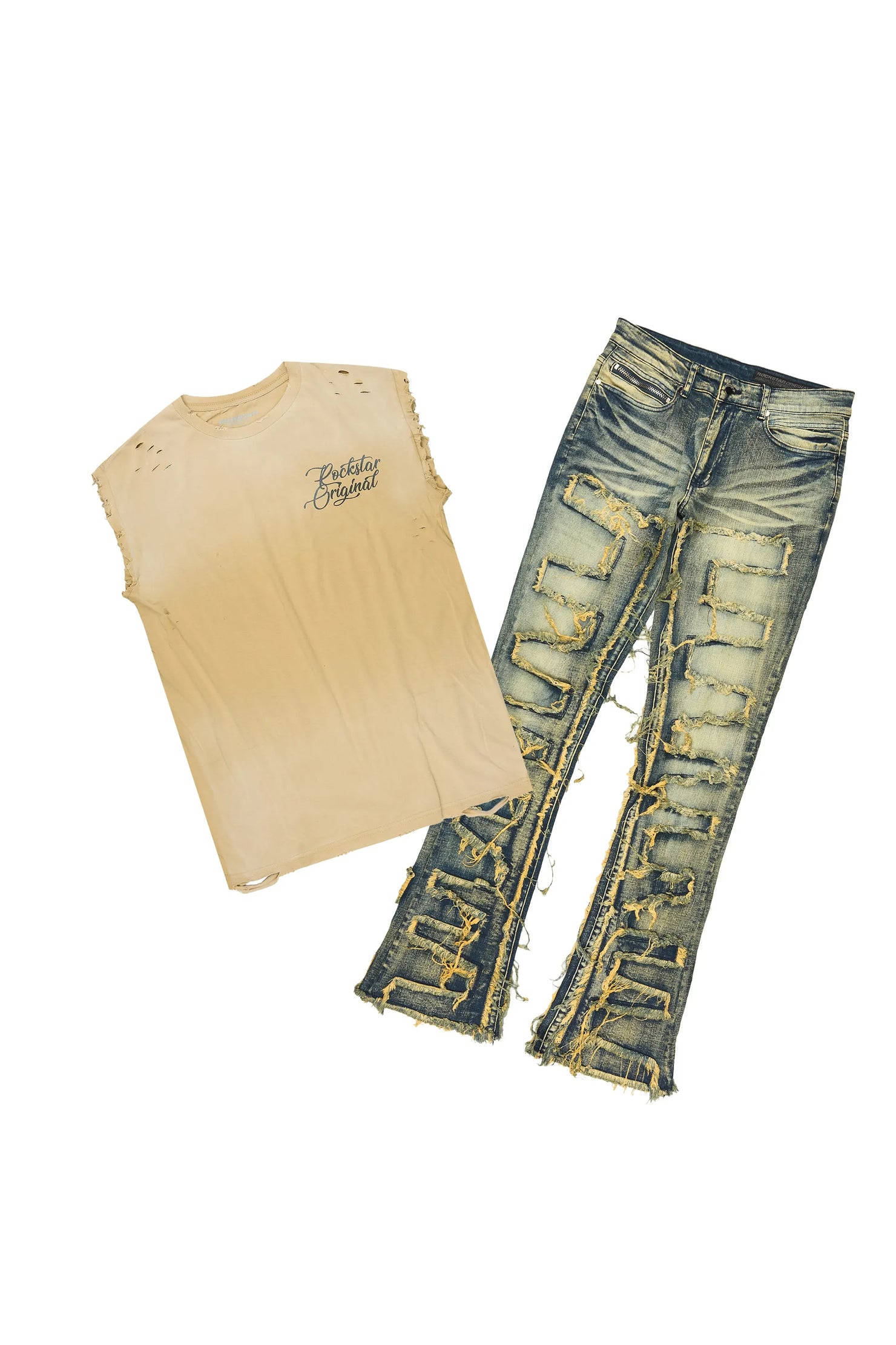 Coupin Sand/Tint Oversized Graphic T-Shirt & Shake Stacked Flare Jean