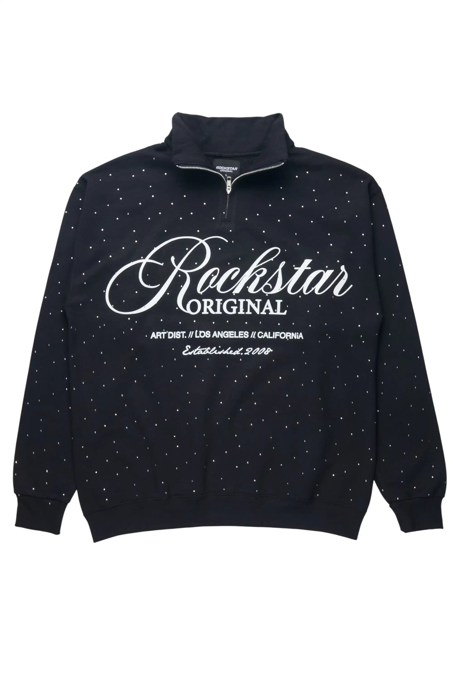 Cero Black Rhinestone Quarter-Zip Sweatshirt