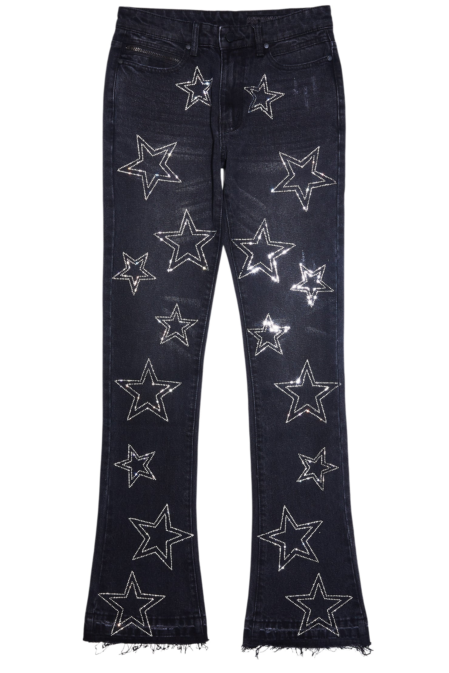 Kama Dark Grey Rhinestone Stacked Flare Jean