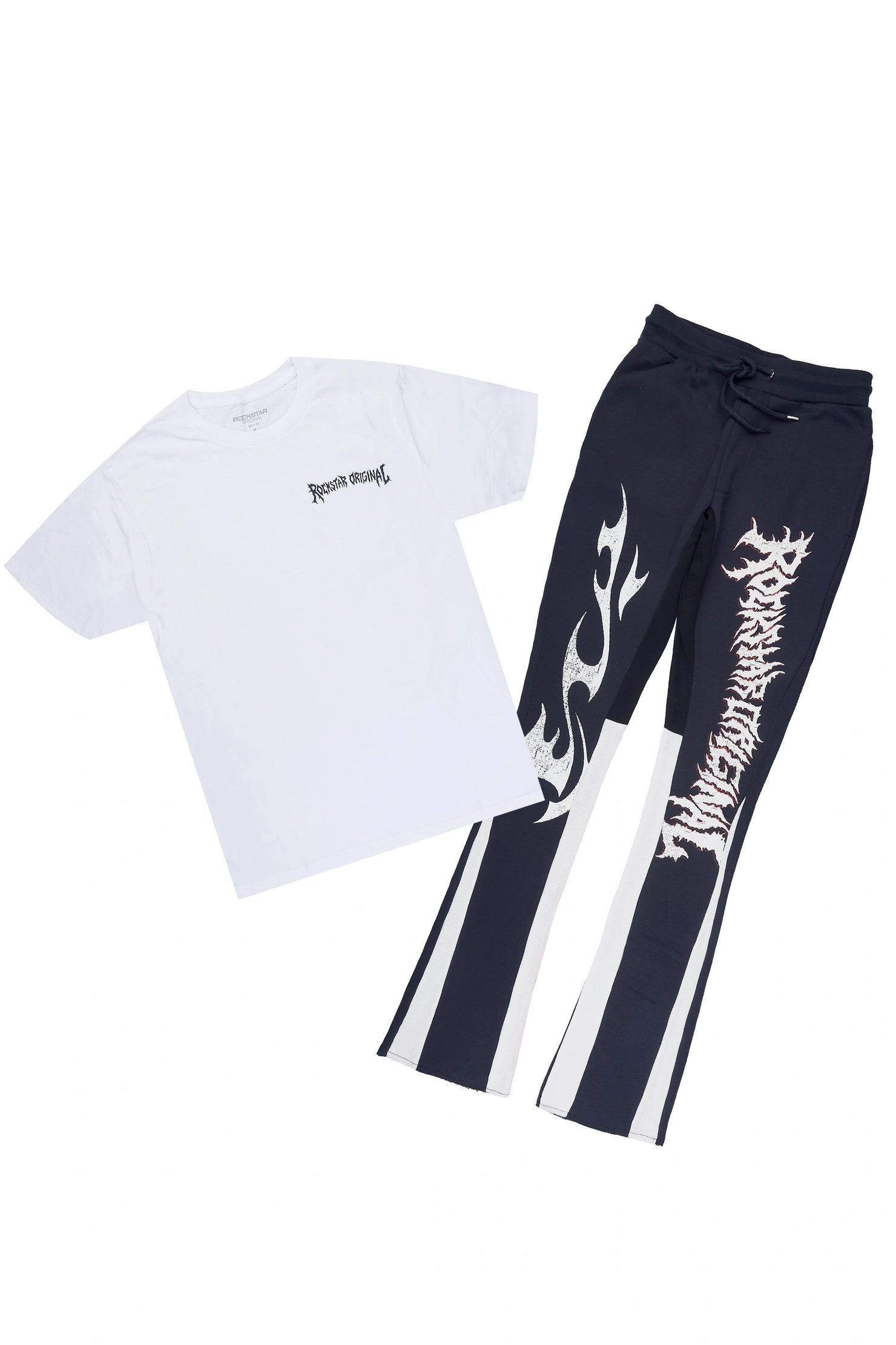 Deathrow 3.0 White/Navy T-Shirt/Stacked Flare Pant Set