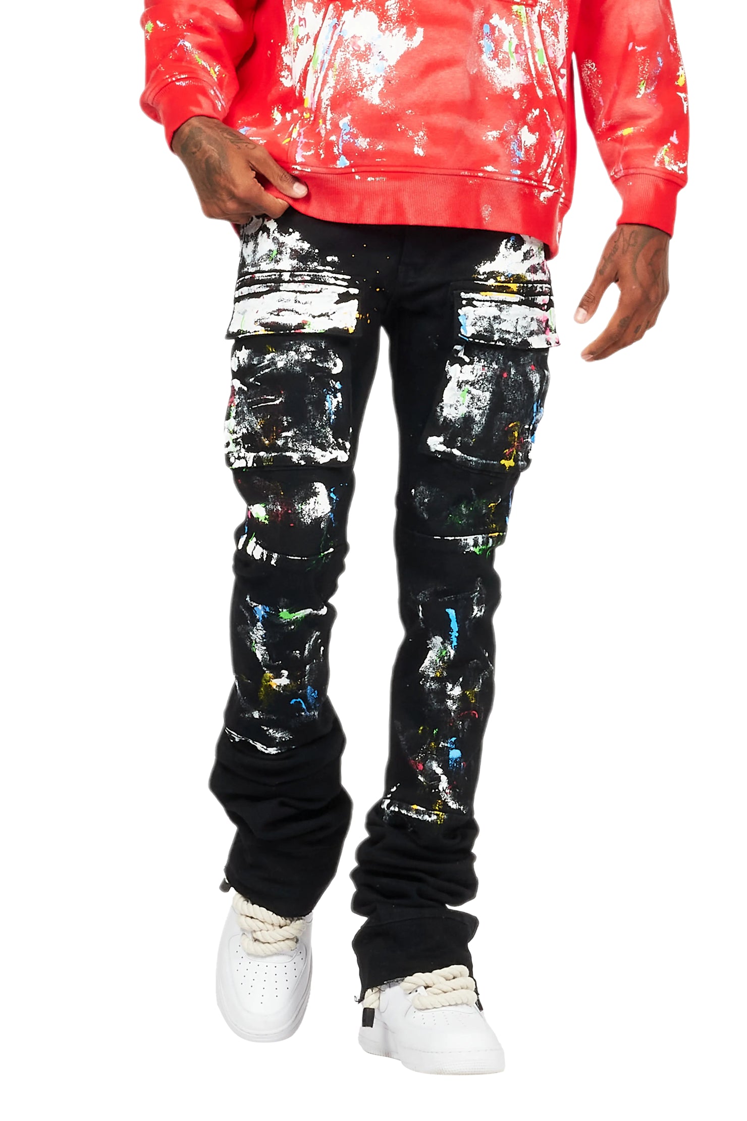 Danello Black Painter Super Stacked Flare Jean