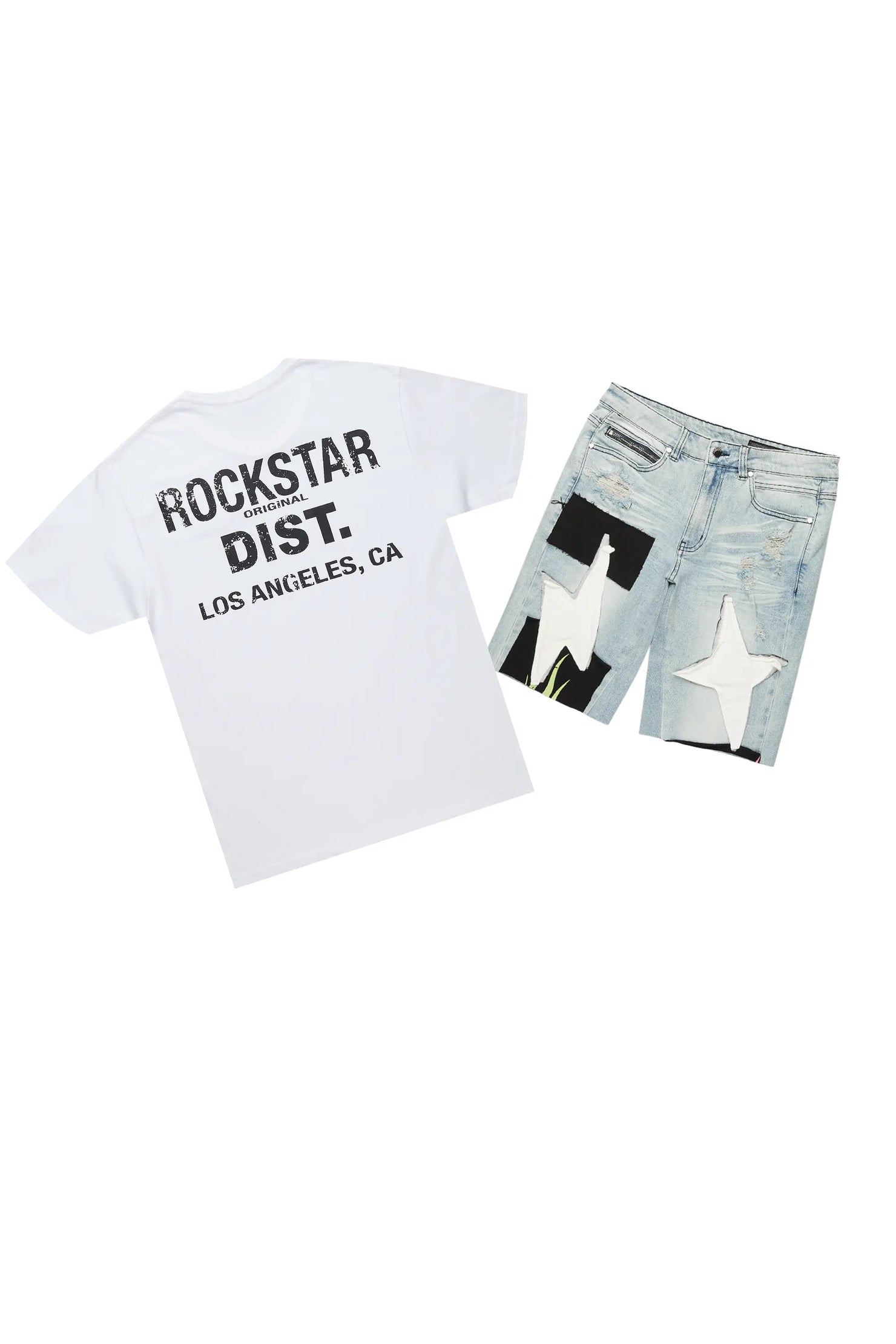 Butch White/Black T-Shirt/Denim Short Set