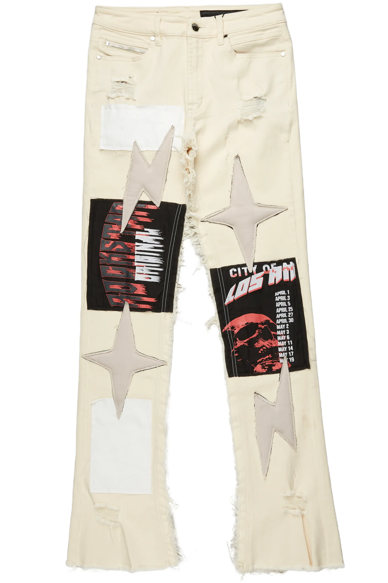 Rhys Beige Patchwork Stacked Flare Jean