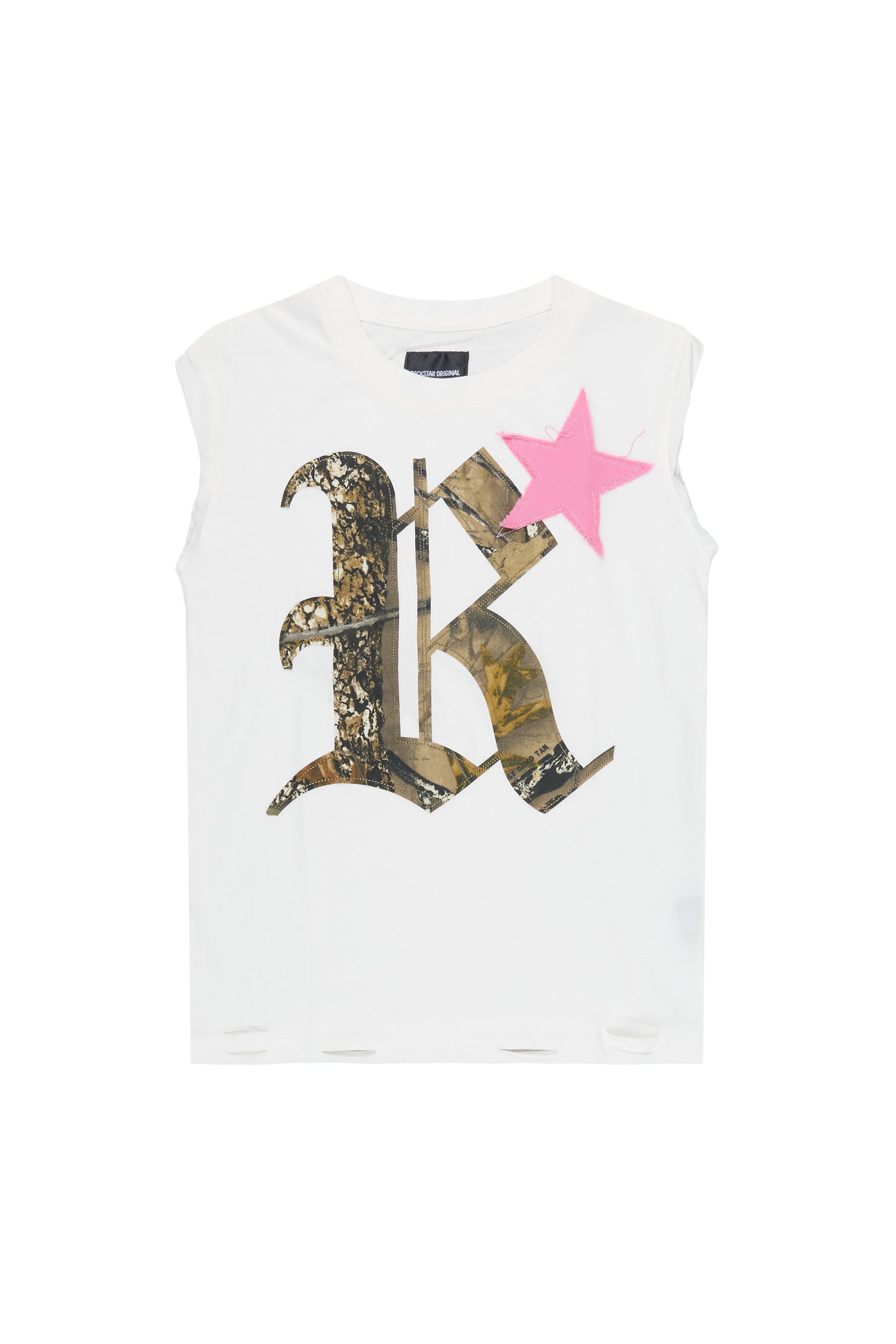 Girls Delgera White/Pink Cut Off Graphic T-Shirt