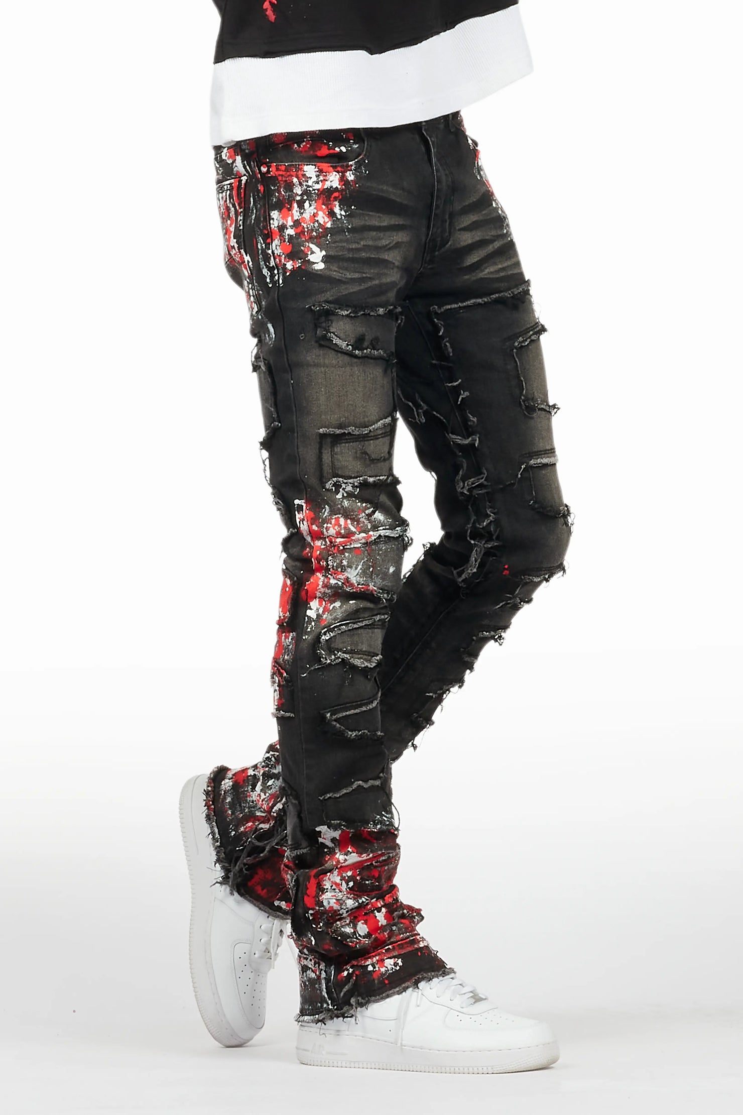 Kodak Grey/Red Painter Stacked Flare Fringe Jean