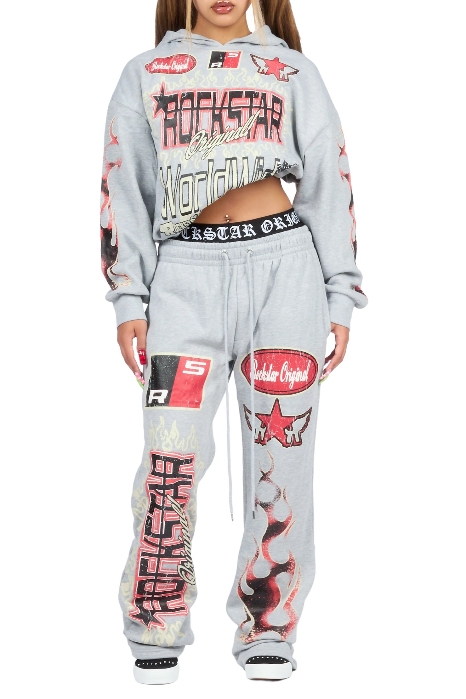 Zyre Heather Grey Graphic Baggy Fit Track Set