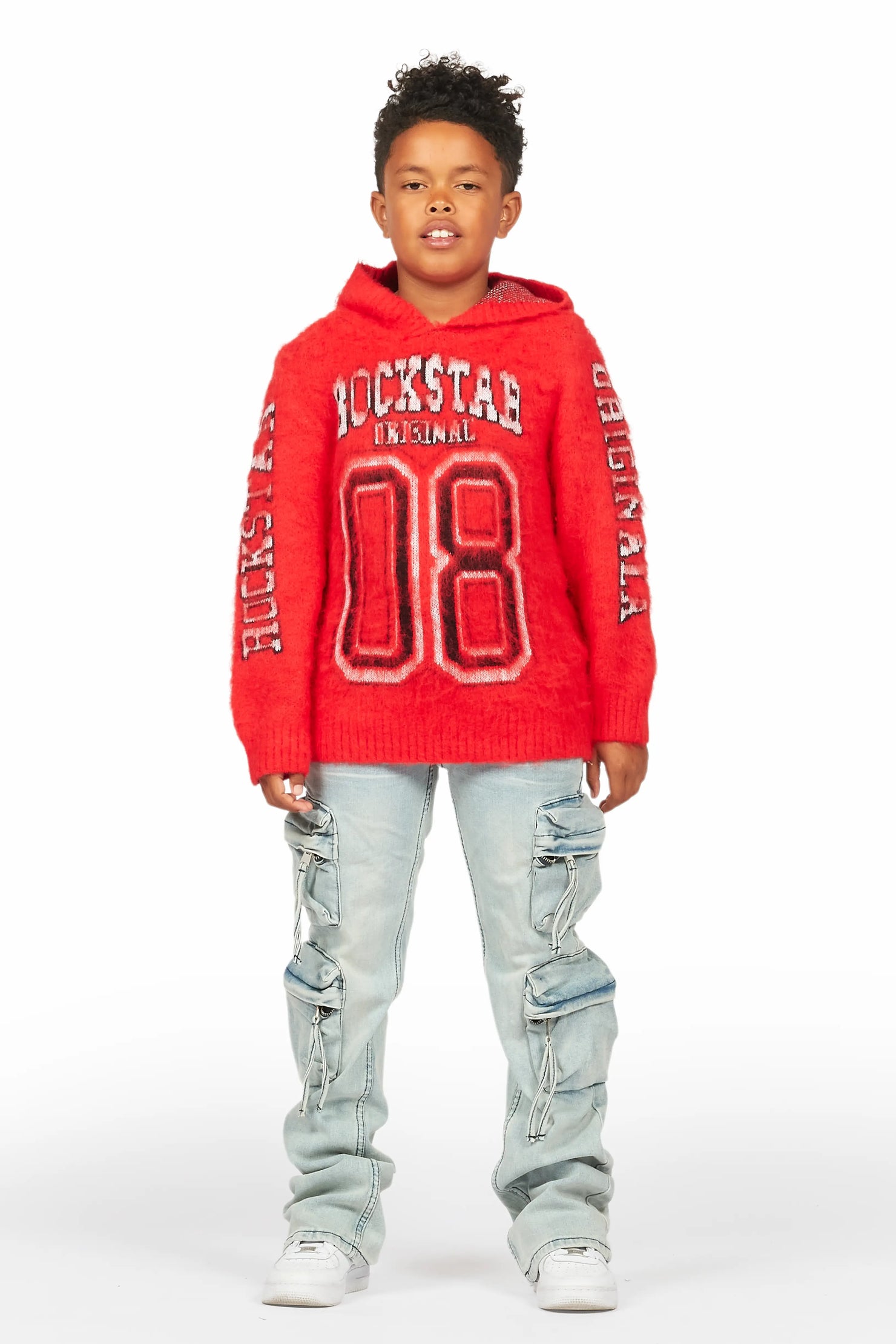 Boys Fields Red Mohair Hoodie/Baggy Cargo Jean Set