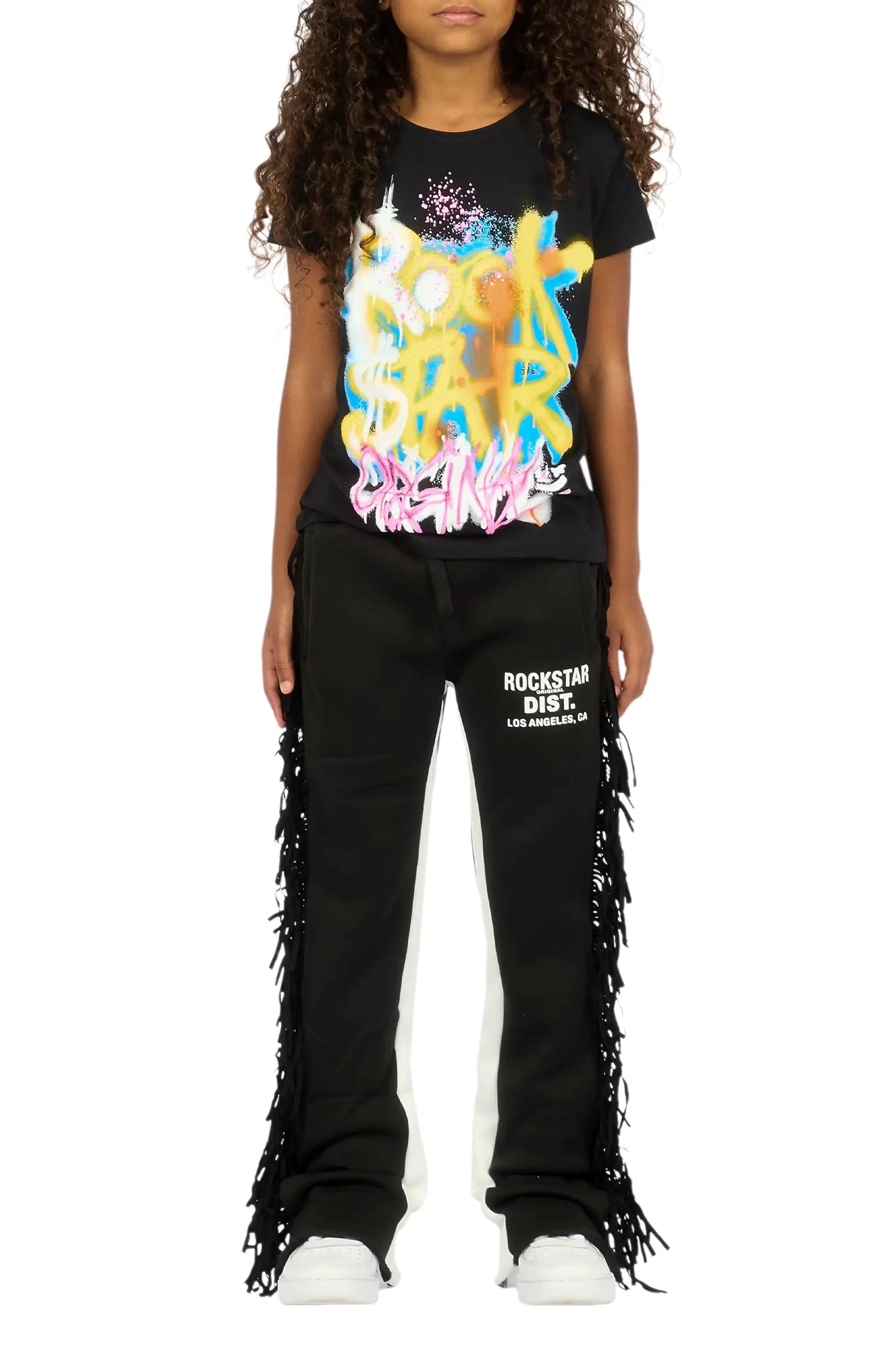 Girls Kendra Black Fringe Stacked Flare Pant