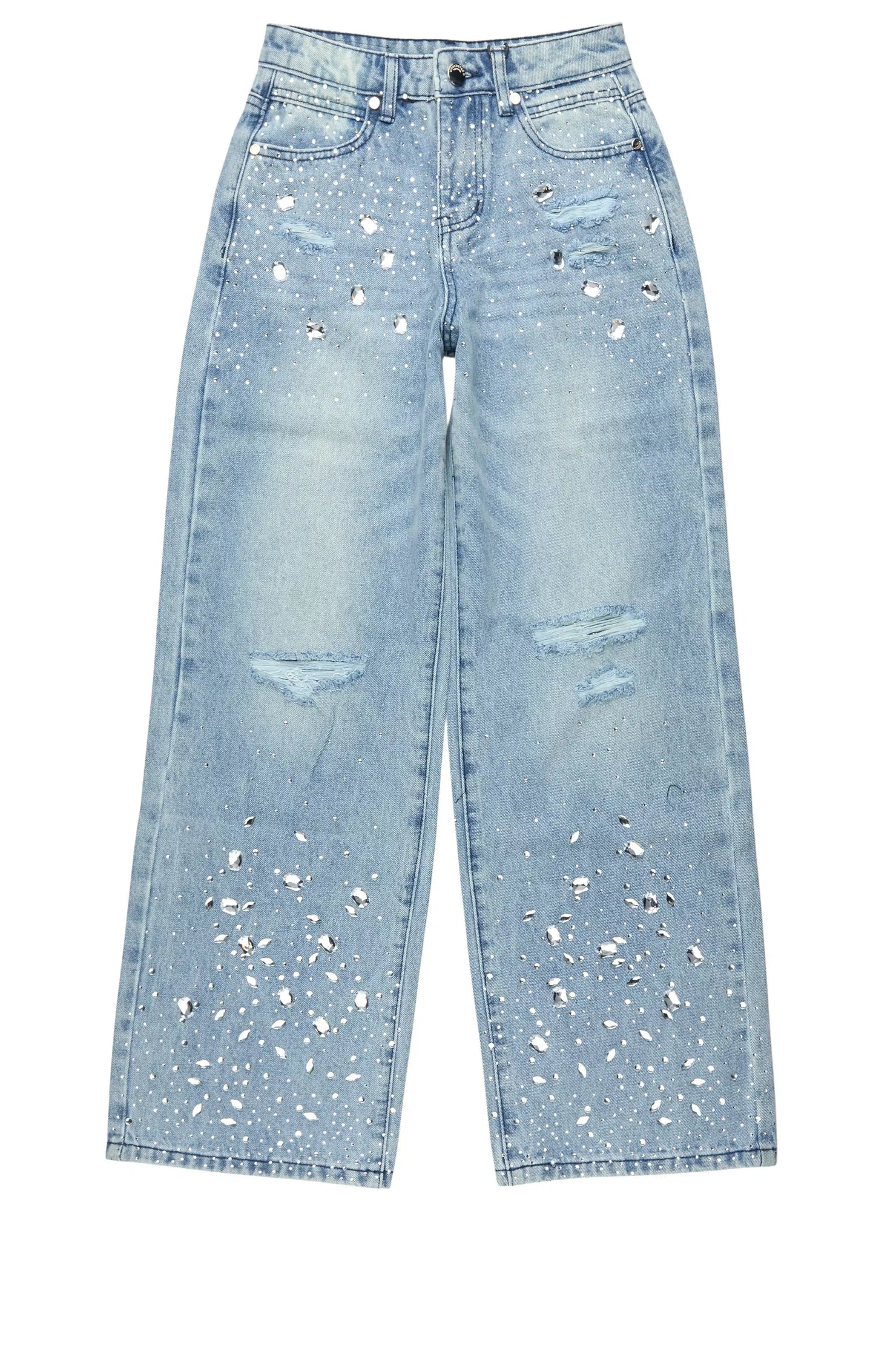 Boys Glanz Rhinestone Light Blue Baggy Fit Jean