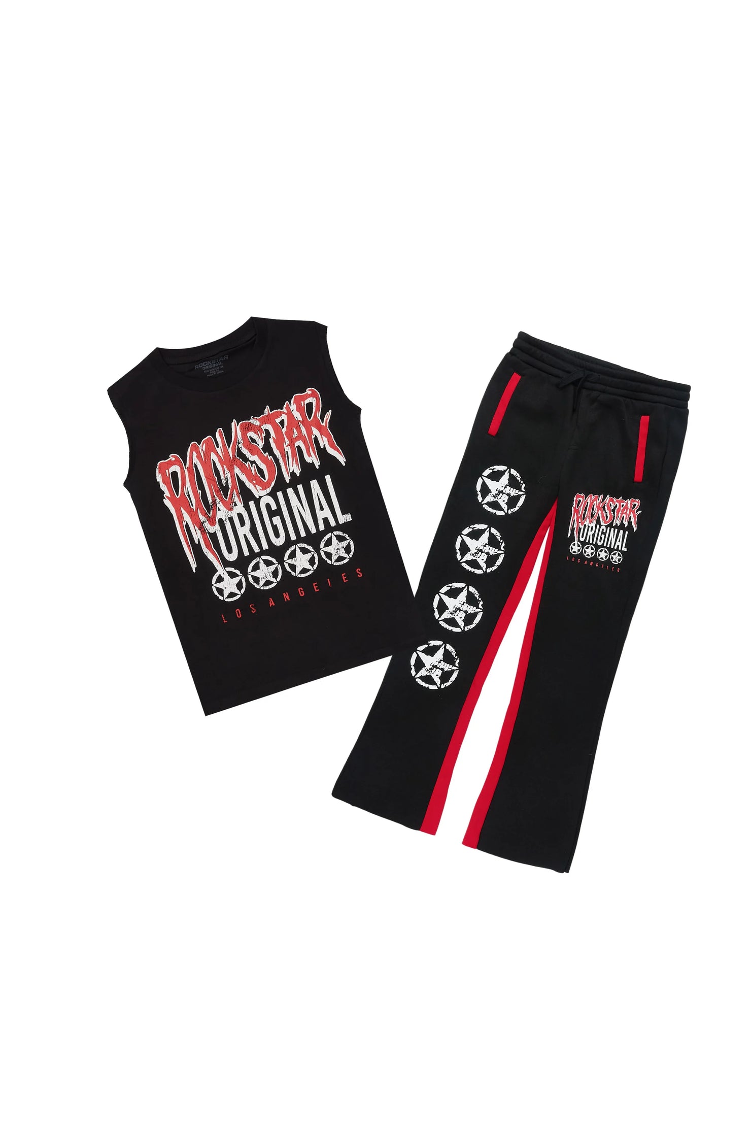 Boys Wizzurd Black Cut Off T-Shirt Stacked Pant Set