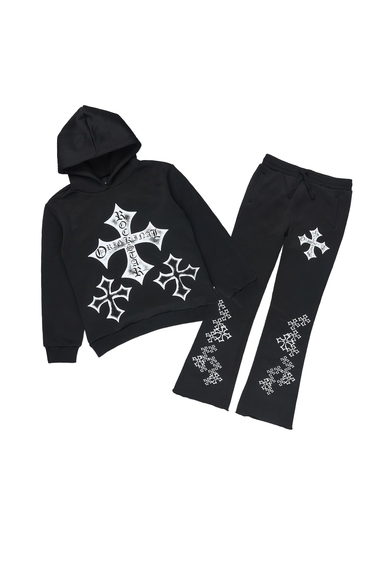 Boys Marizon Black Hoodie Stacked Track Set