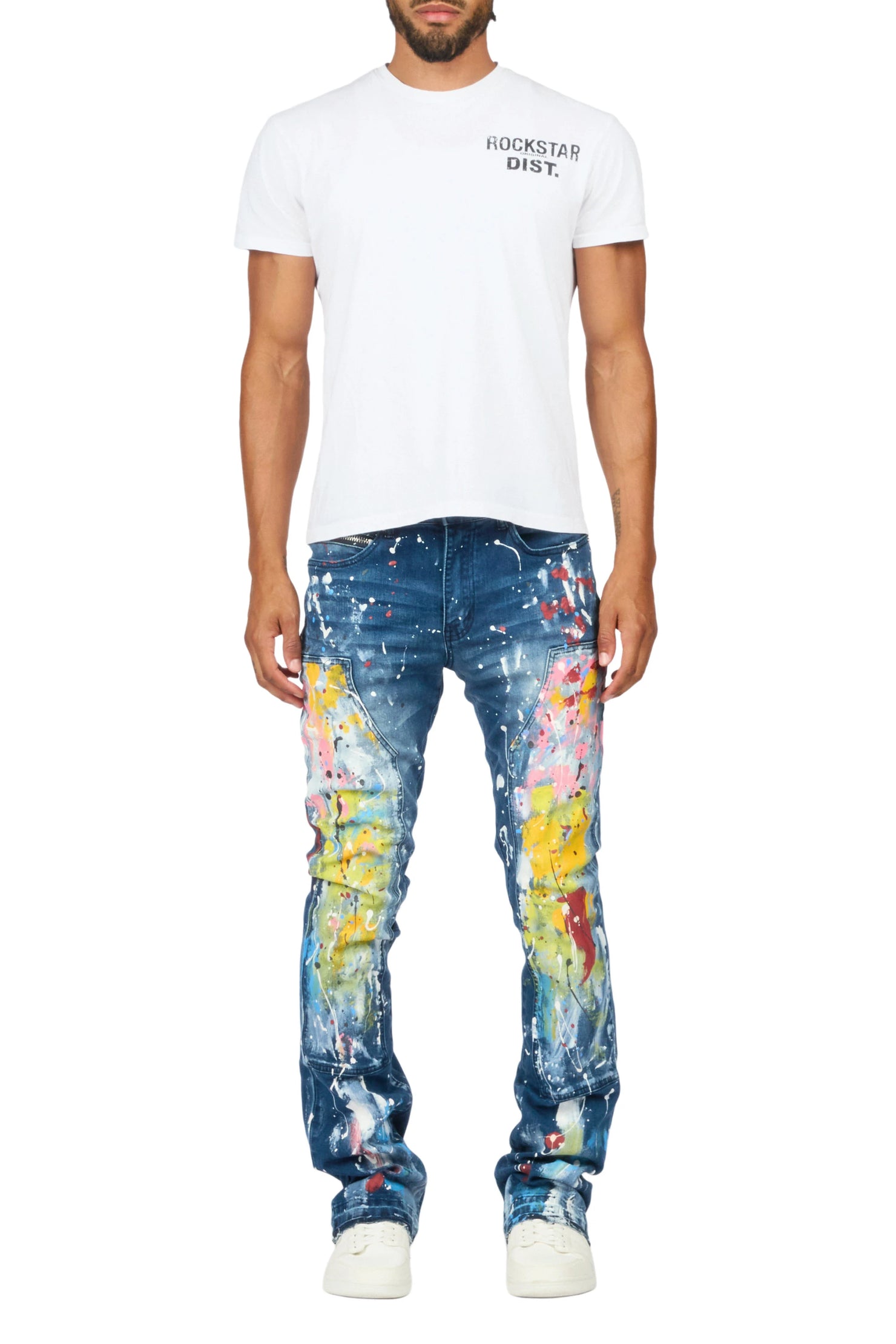 Periz Dark Blue Painter Stacked Flare Jean