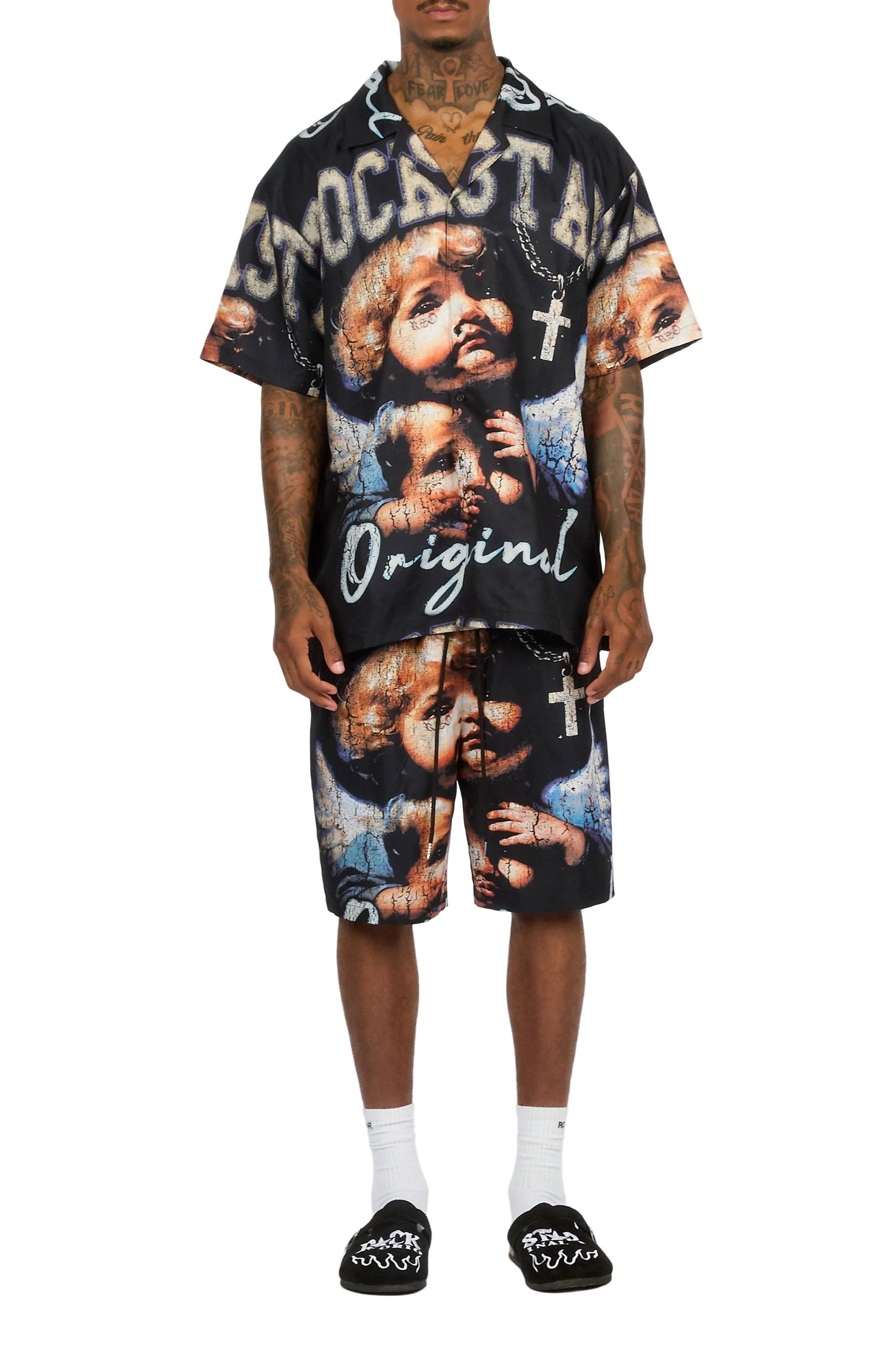 Deiter Black Button Down T-Shirt/Short Set