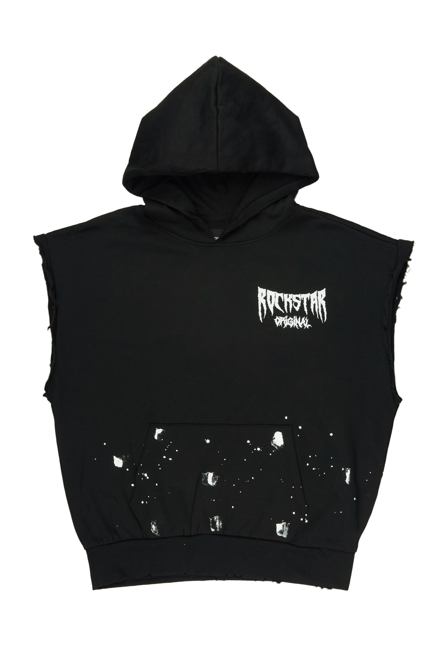 Twinkle Black Painted Cut Sleeve Hoodie