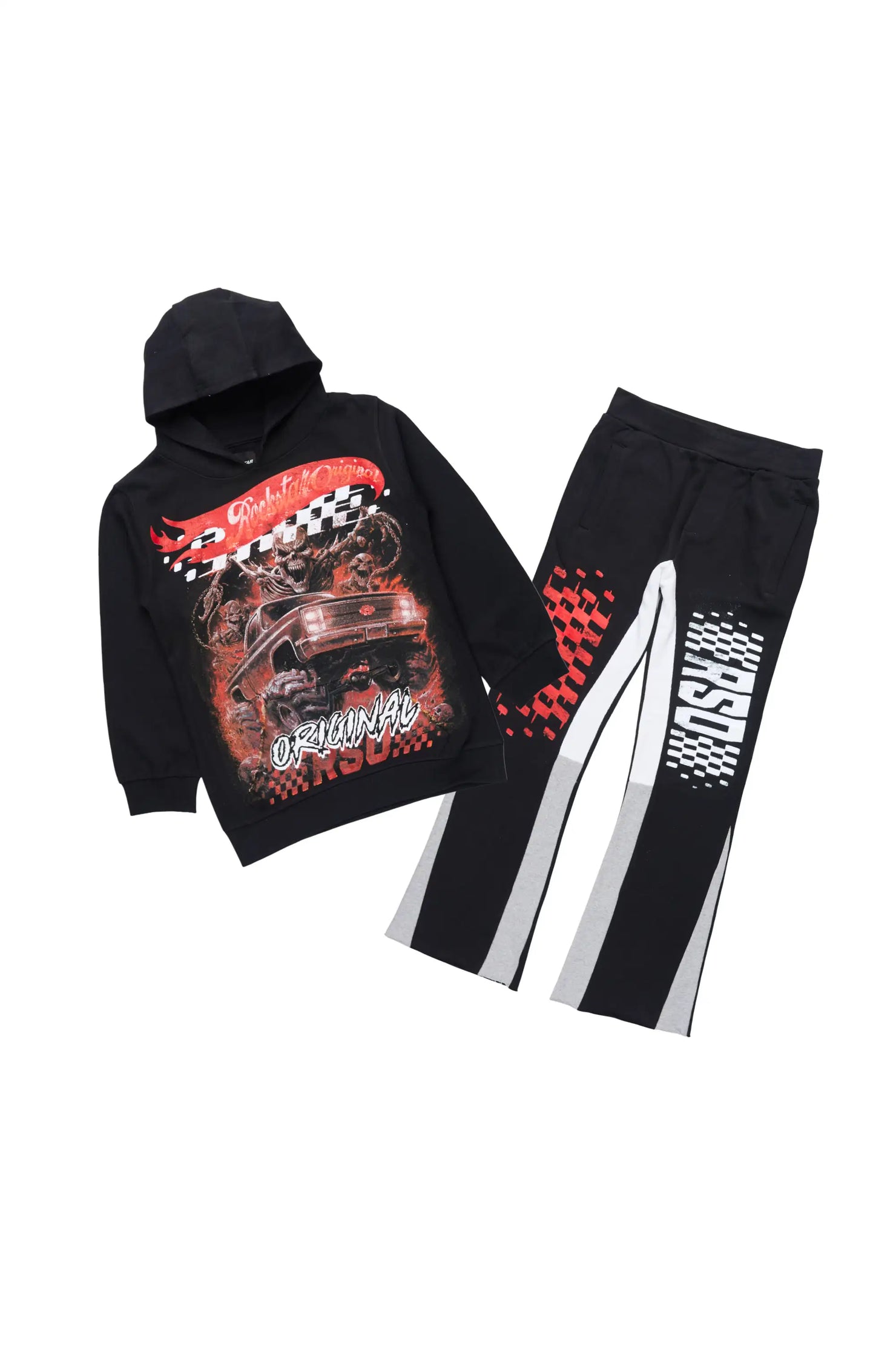 Boys Dreamer Black/White Hoodie/Stacked Flare Track Set