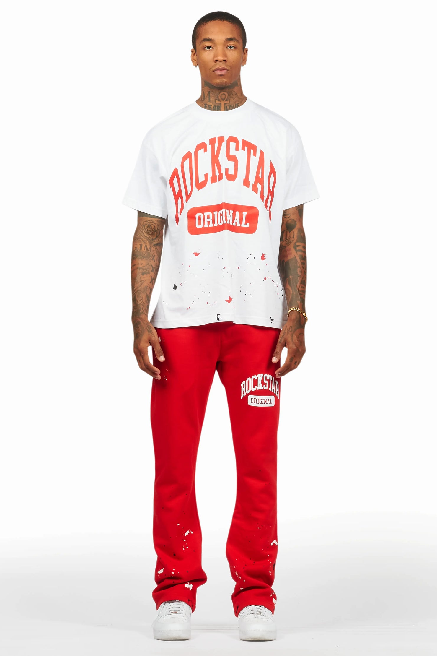 Rainer White/Red T-Shirt/Stacked Track Pant Set