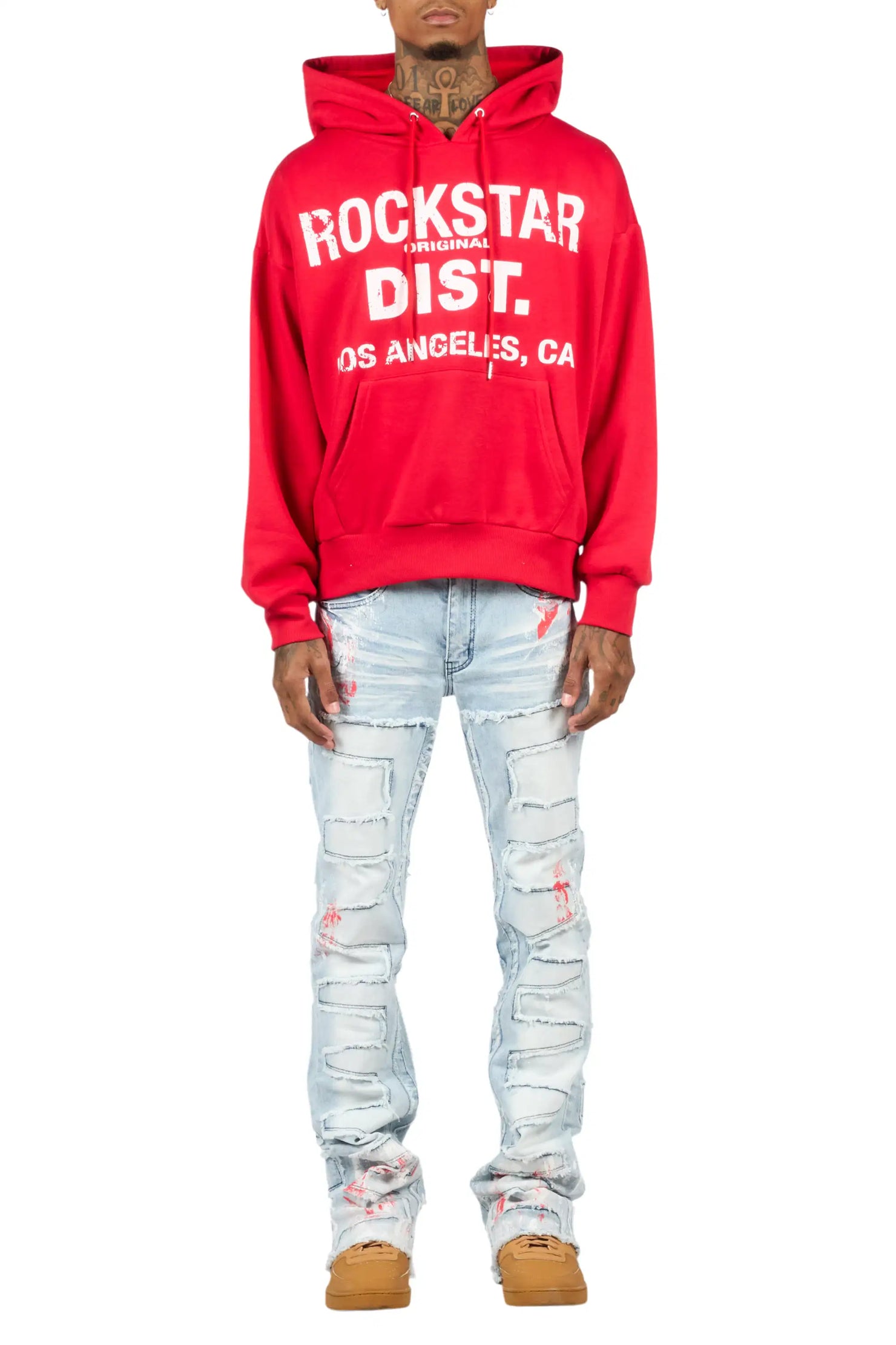 Saxon Red/Blue Hoodie/Stacked Flare Jean Set