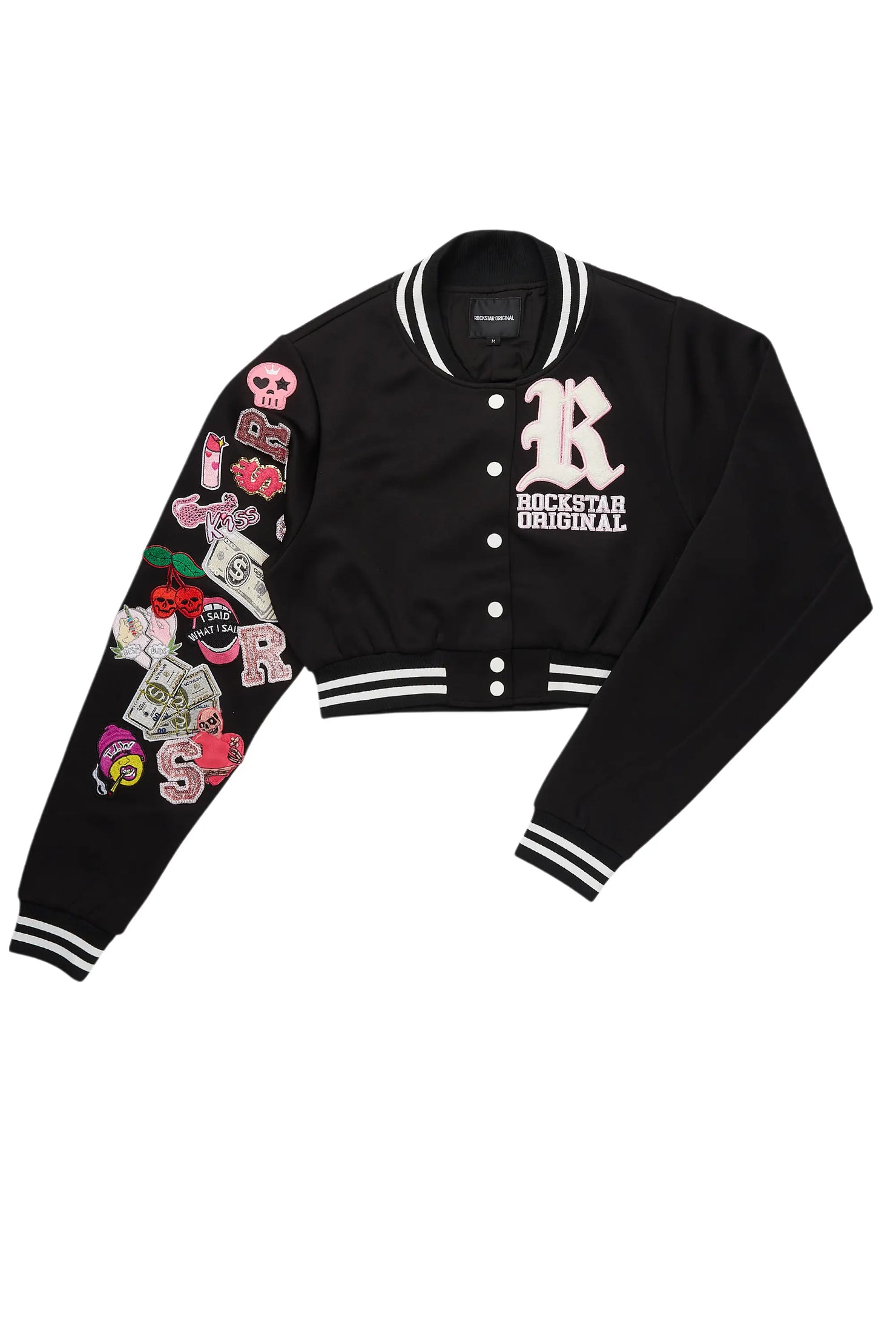 Jakaira Black Crop Varsity Jacket