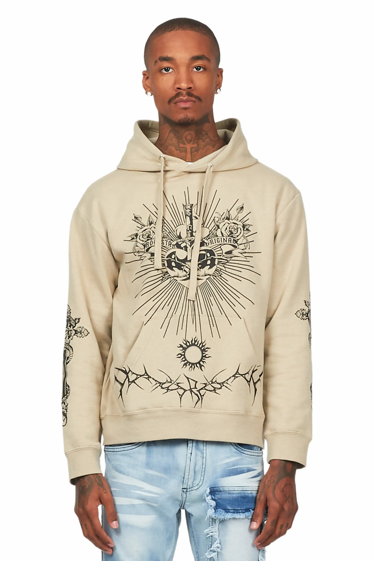 Leander Beige Graphic Hoodie