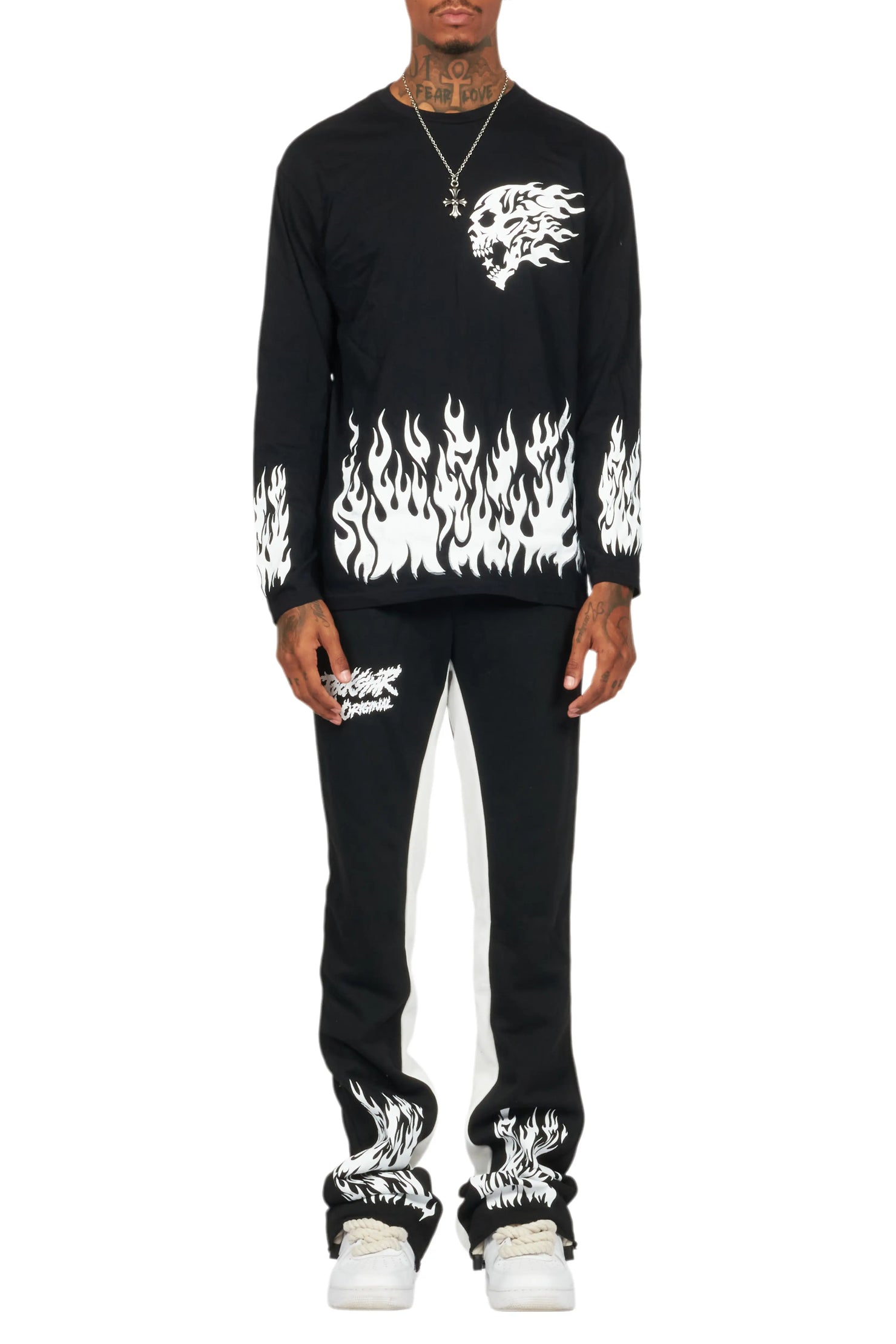 Bubble Black/White Long Sleeve T-Shirt/Baggy Pant Set