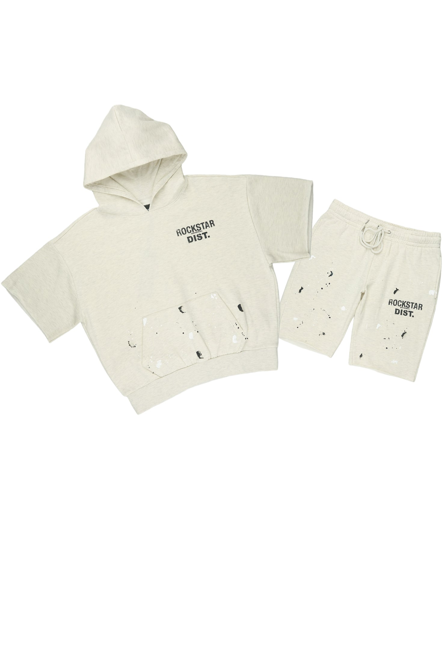 Raffer Light Oatmeal Cut Sleeve Hoodie Short Set