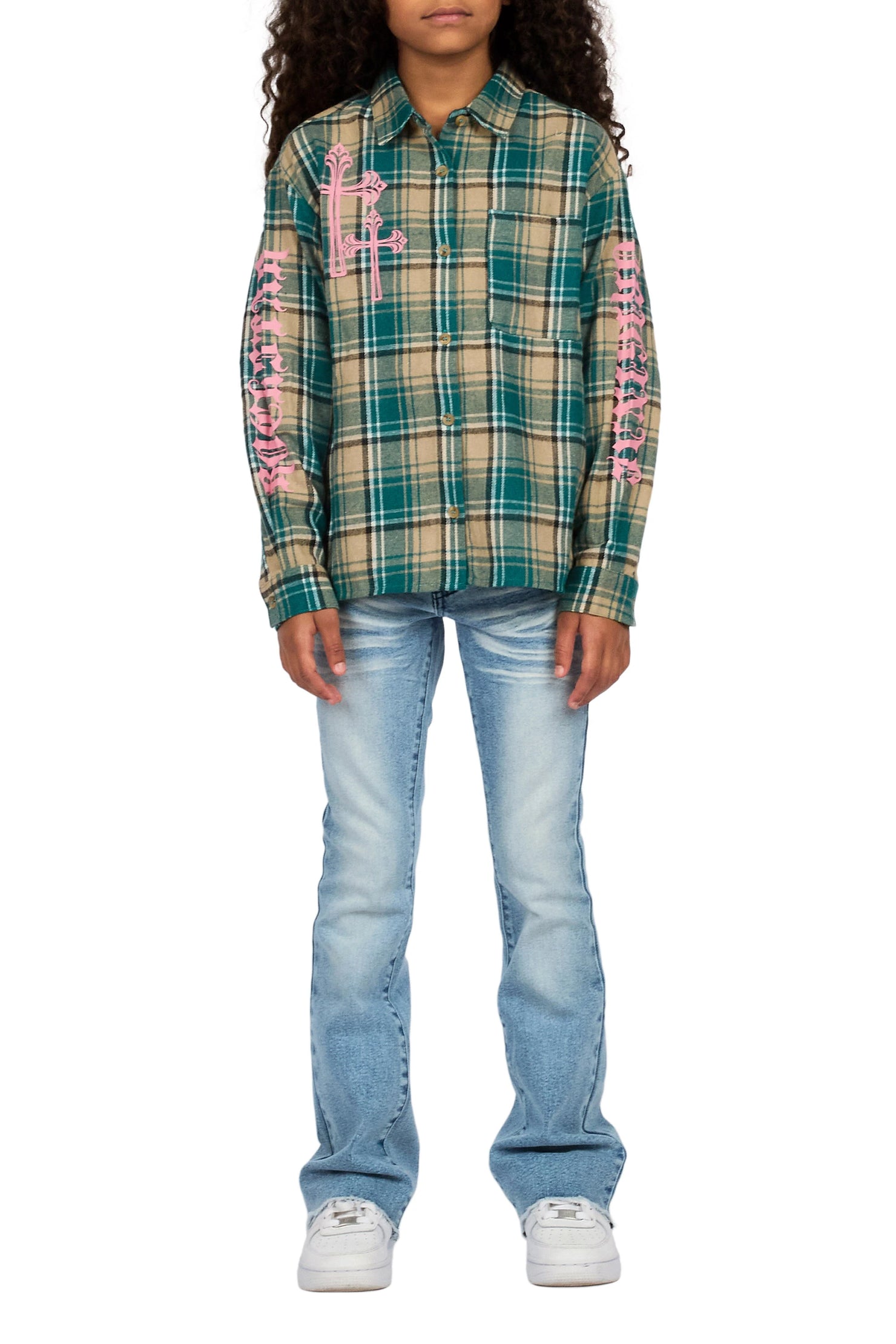Girls Helder Green Flannel Shirt