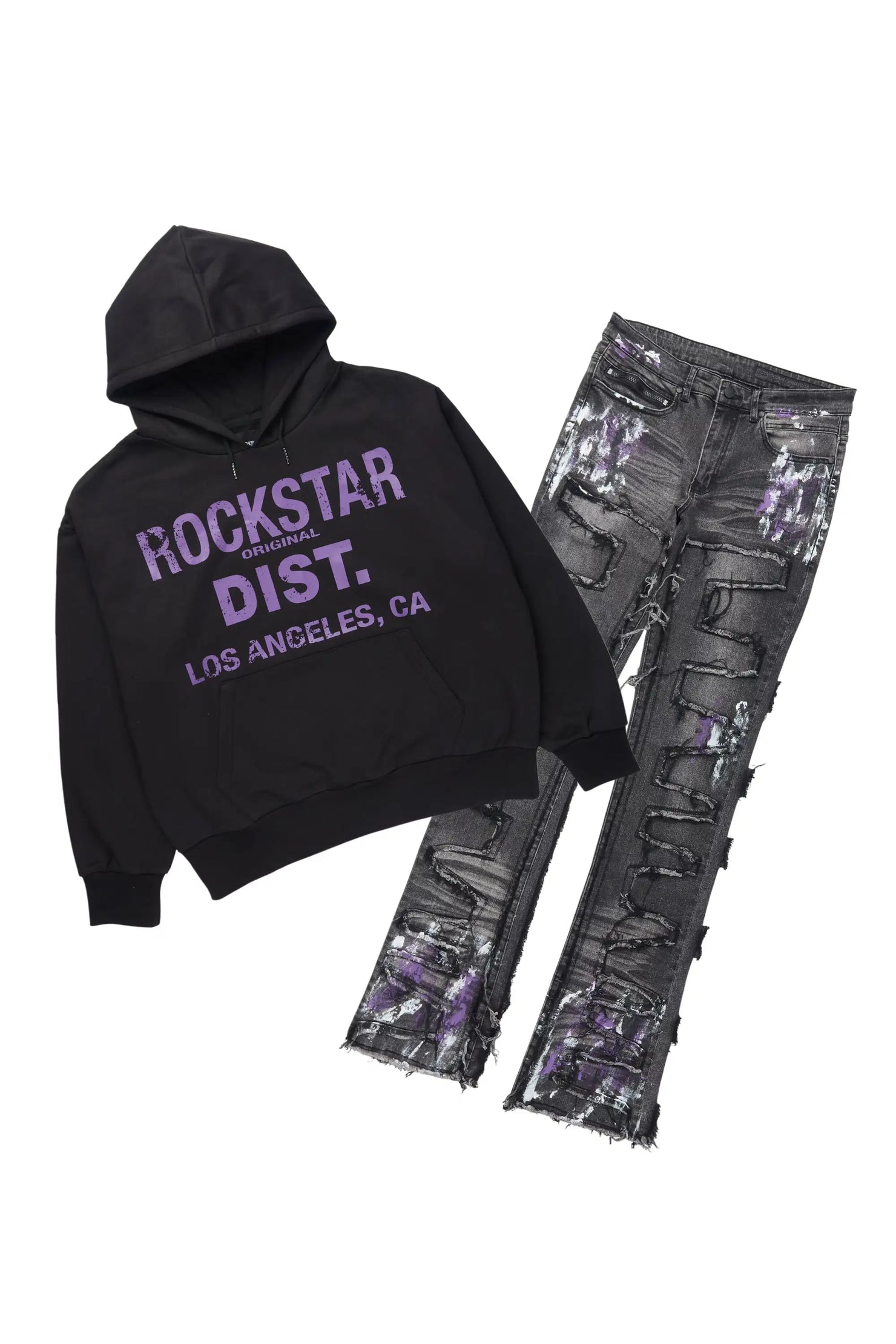 Saxon Purple/Black Hoodie/Stacked Flare Jean Set