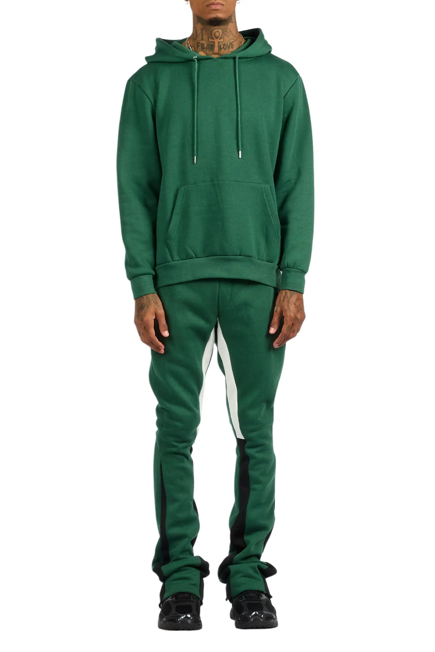 Basic Hunter Green Hoodie/Stacked Flare Track Set