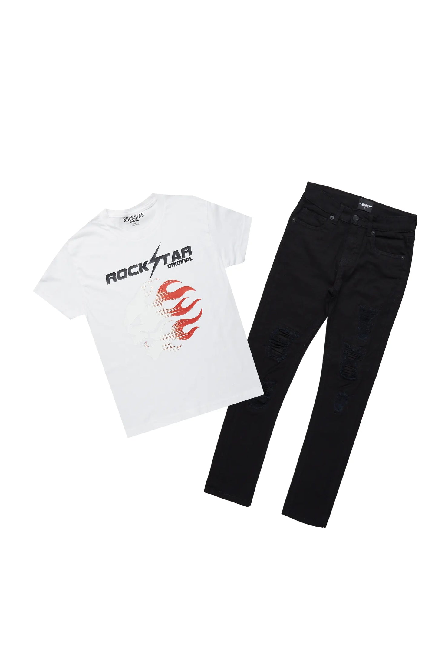 Boys Xorn White/Black T-Shirt/Frayed Jean Set