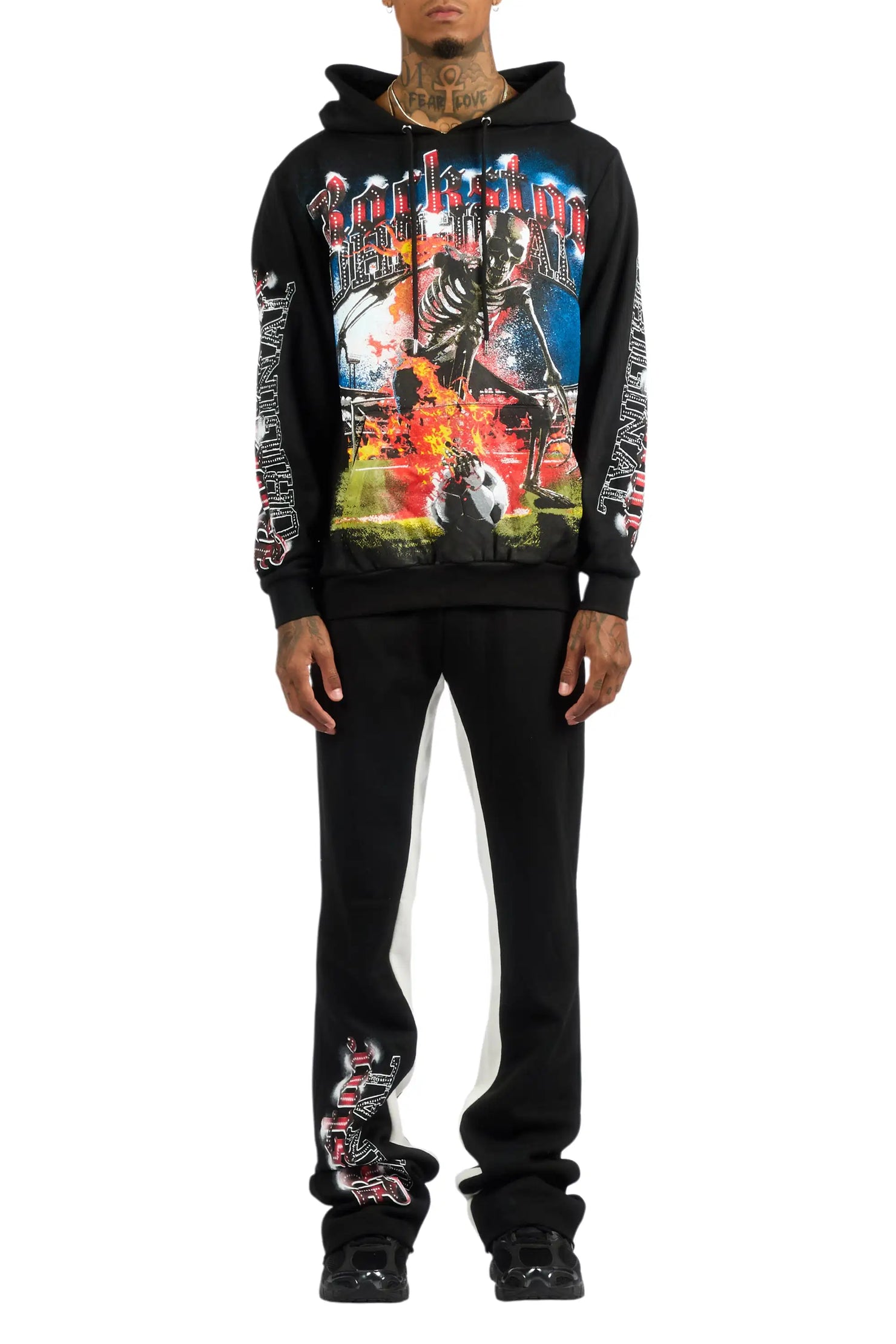 Rodgers Black/Multi Hoodie/Baggy Stacked Track Pant Set