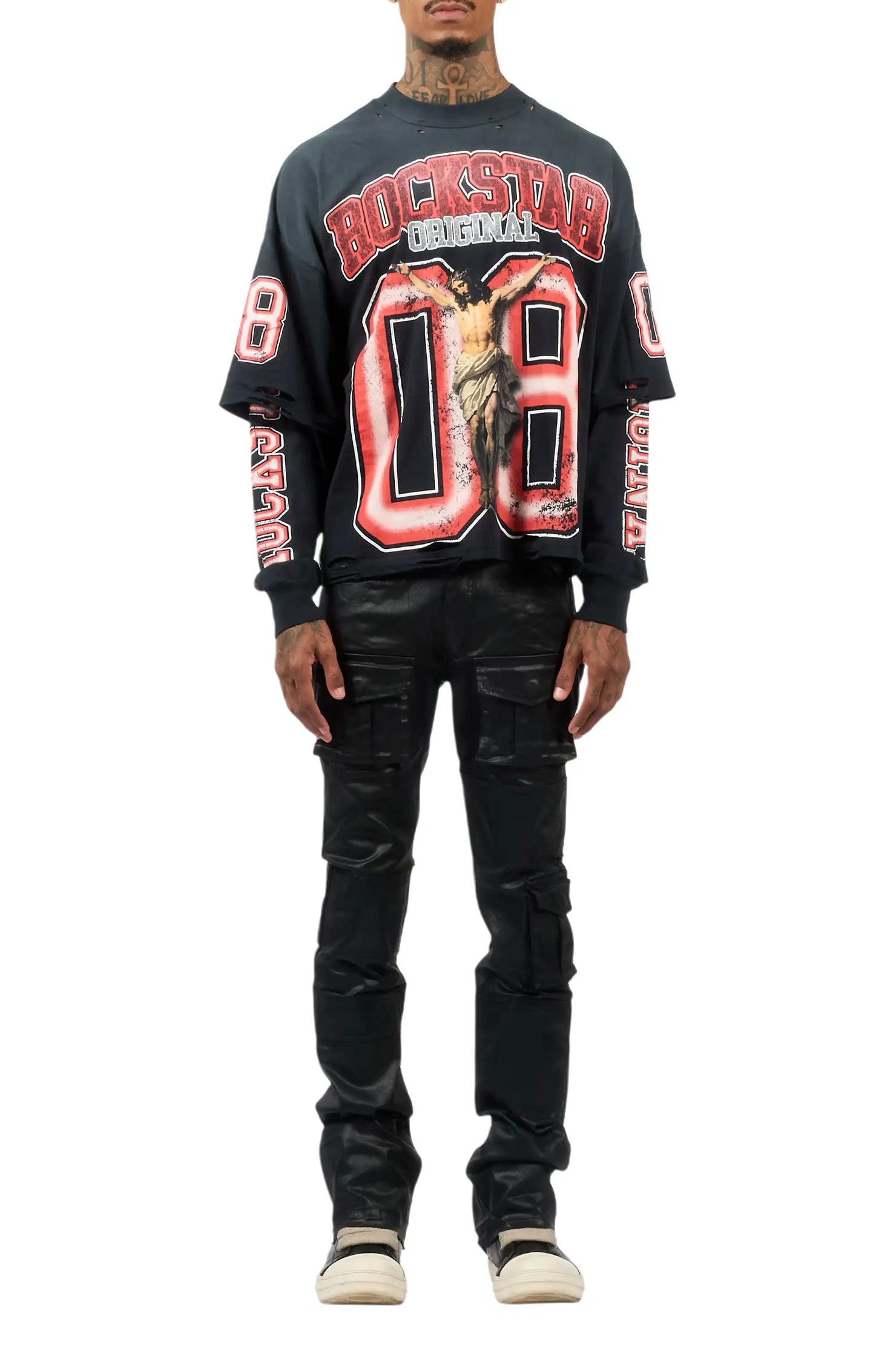 Folant Black Stacked Flare Coated Pant