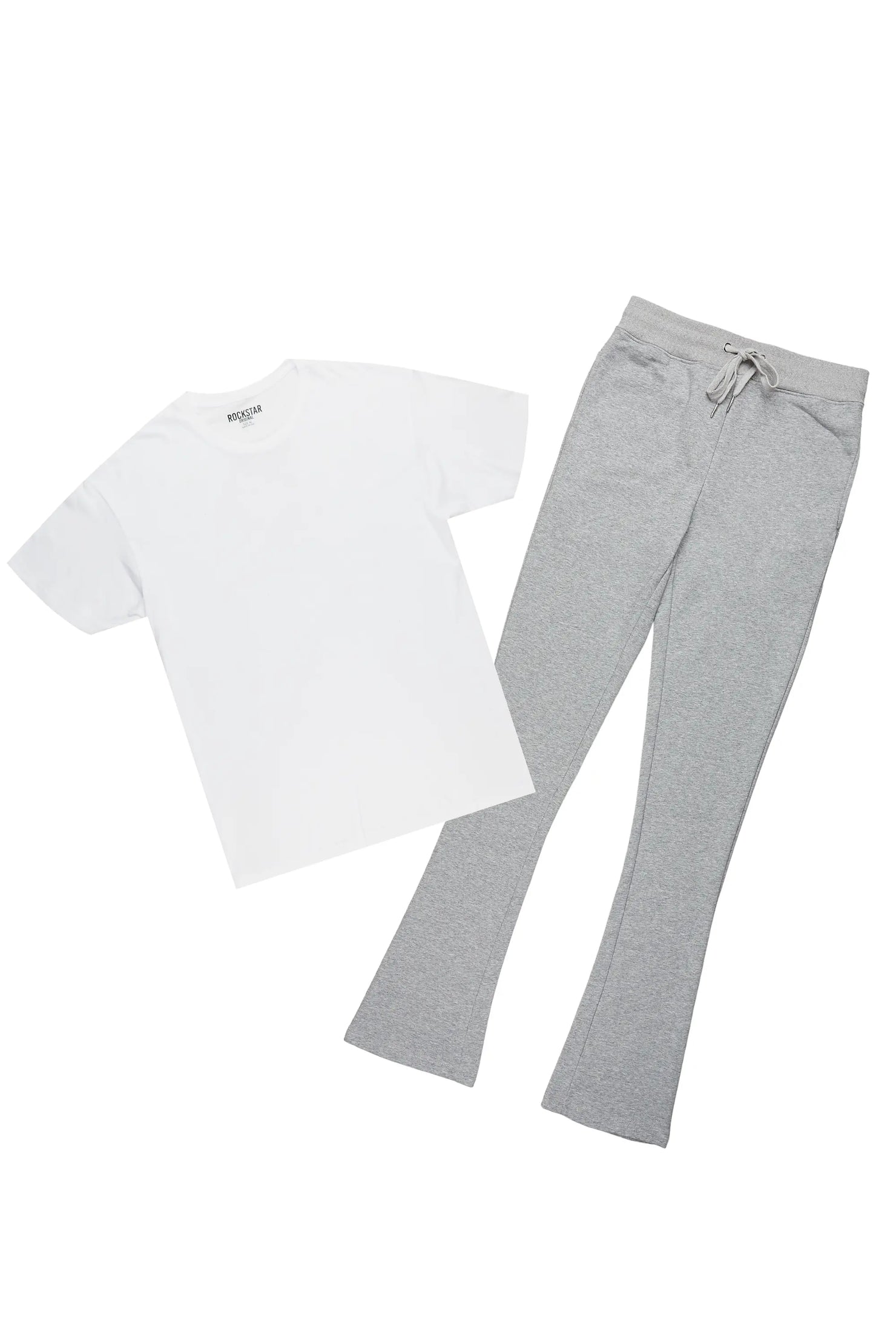 Basic Heather Grey T-Shirt/Stacked Track Pant Set